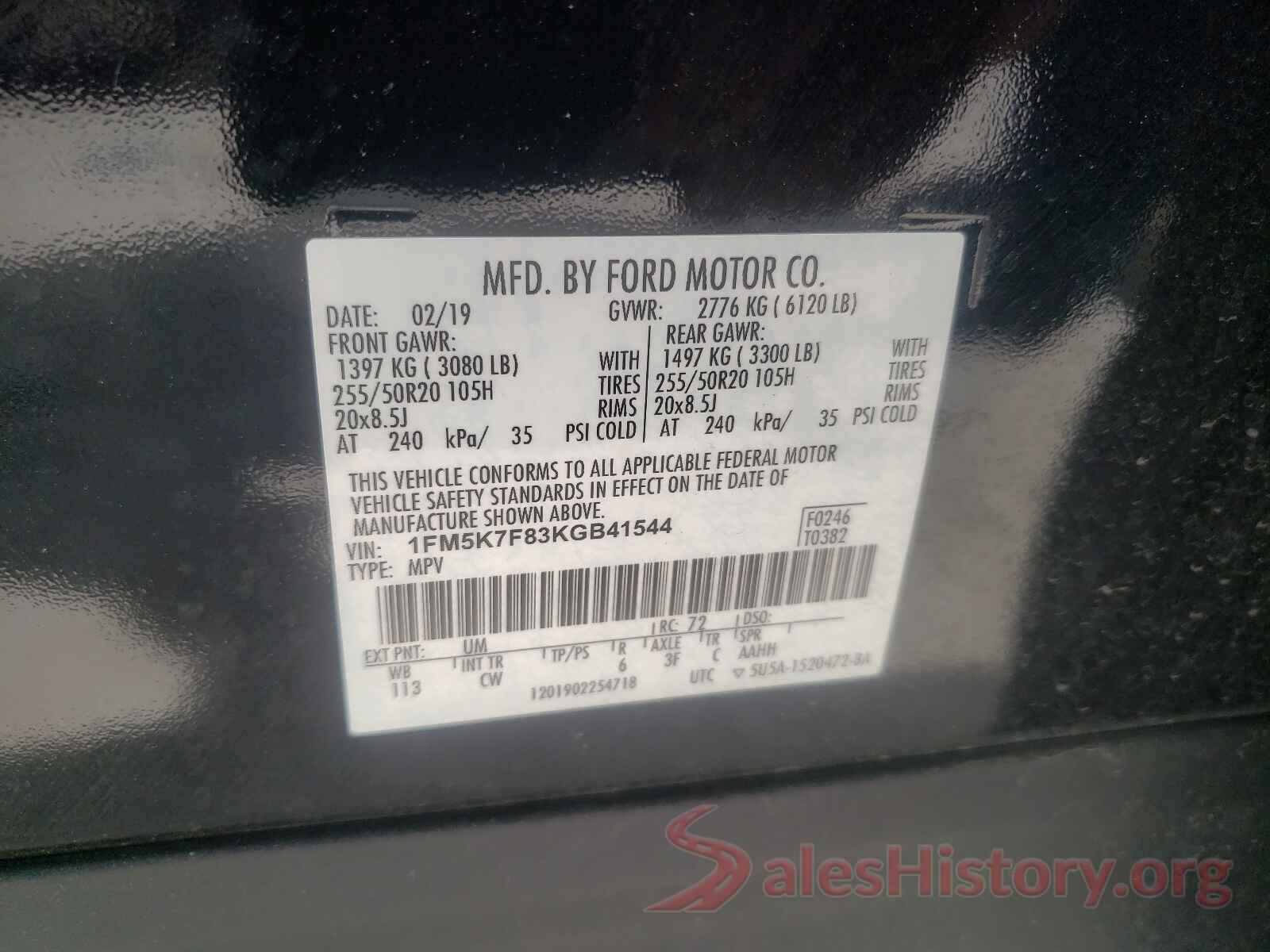 1FM5K7F83KGB41544 2019 FORD EXPLORER