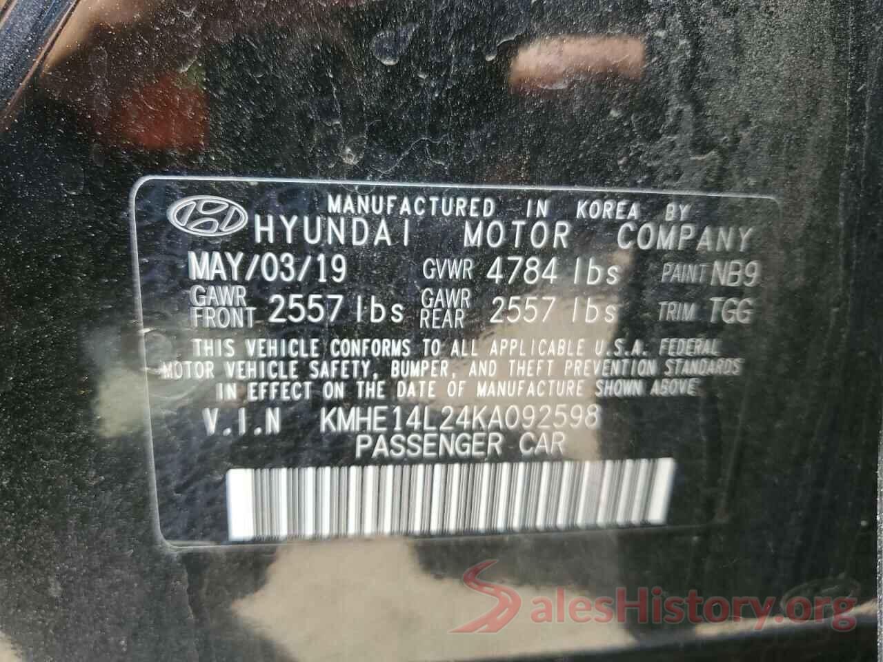 KMHE14L24KA092598 2019 HYUNDAI SONATA