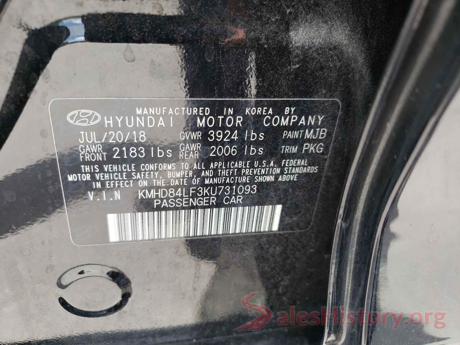 KMHD84LF3KU731093 2019 HYUNDAI ELANTRA