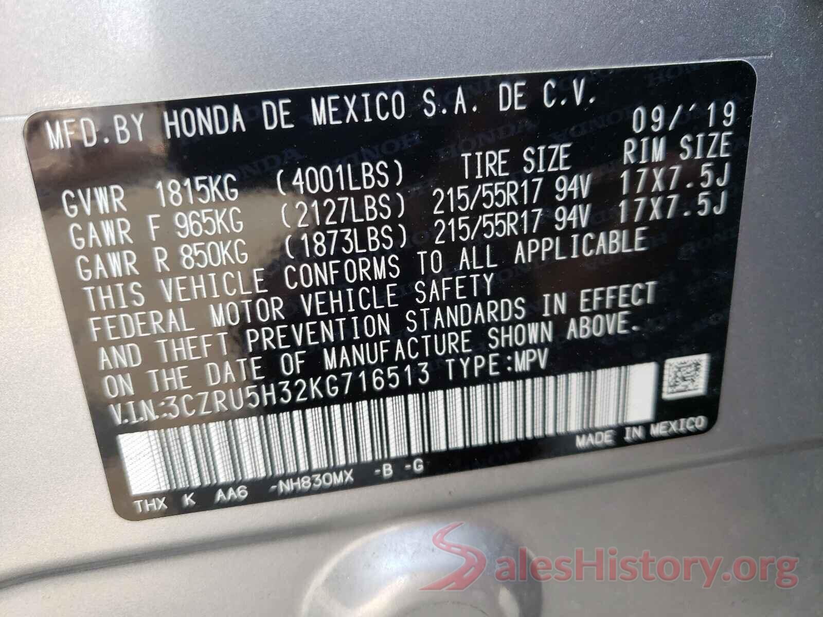 3CZRU5H32KG716513 2019 HONDA HR-V