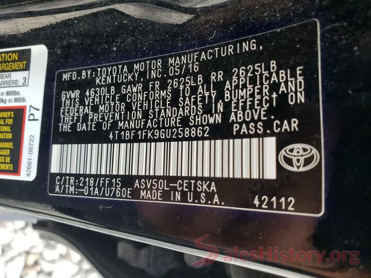 4T1BF1FK9GU258862 2016 TOYOTA CAMRY