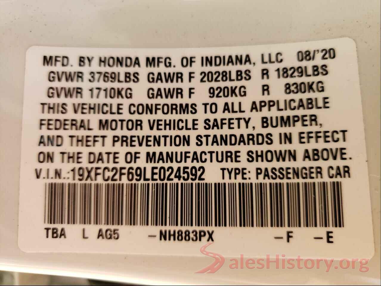 19XFC2F69LE024592 2020 HONDA CIVIC