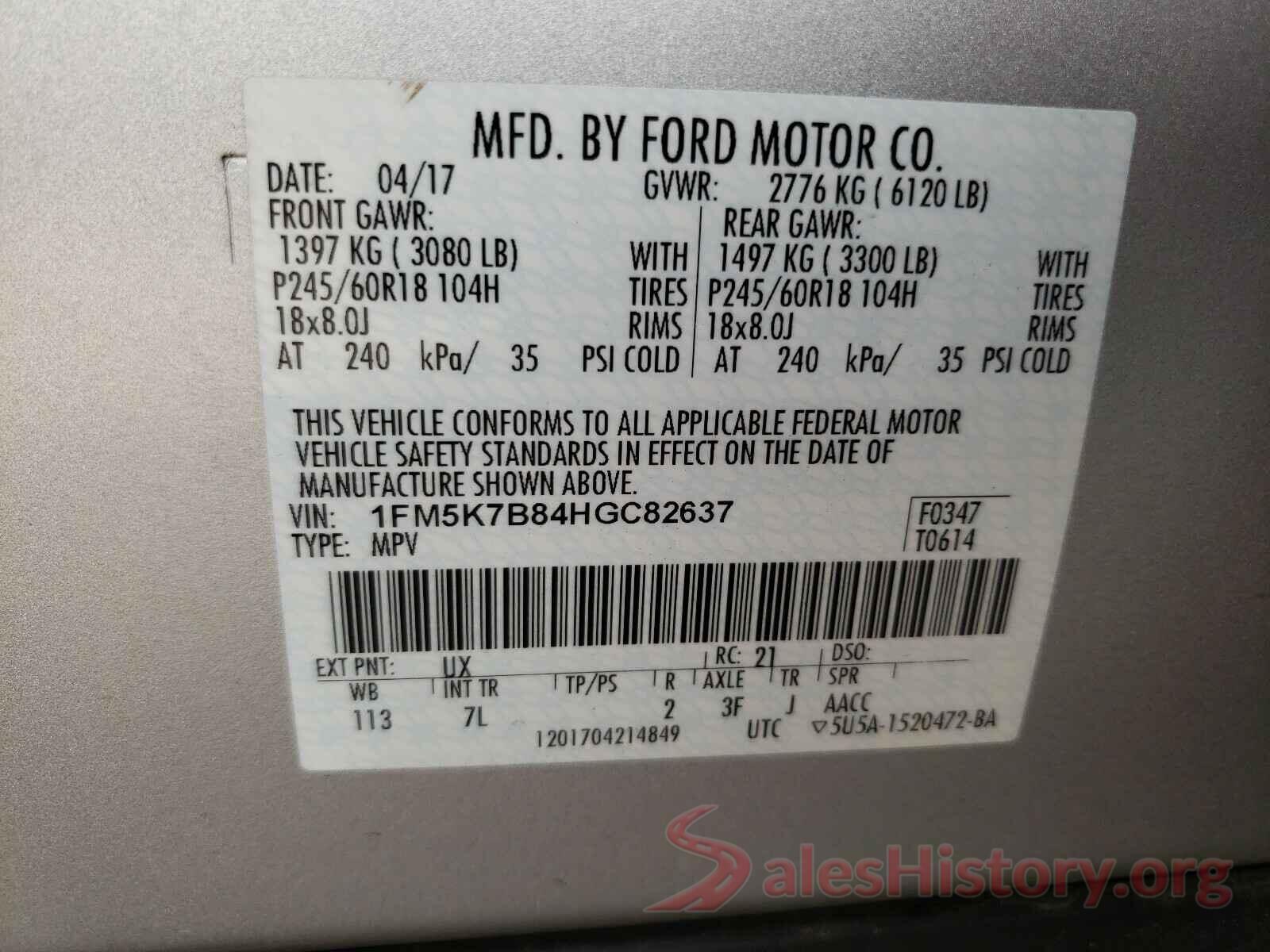 1FM5K7B84HGC82637 2017 FORD EXPLORER