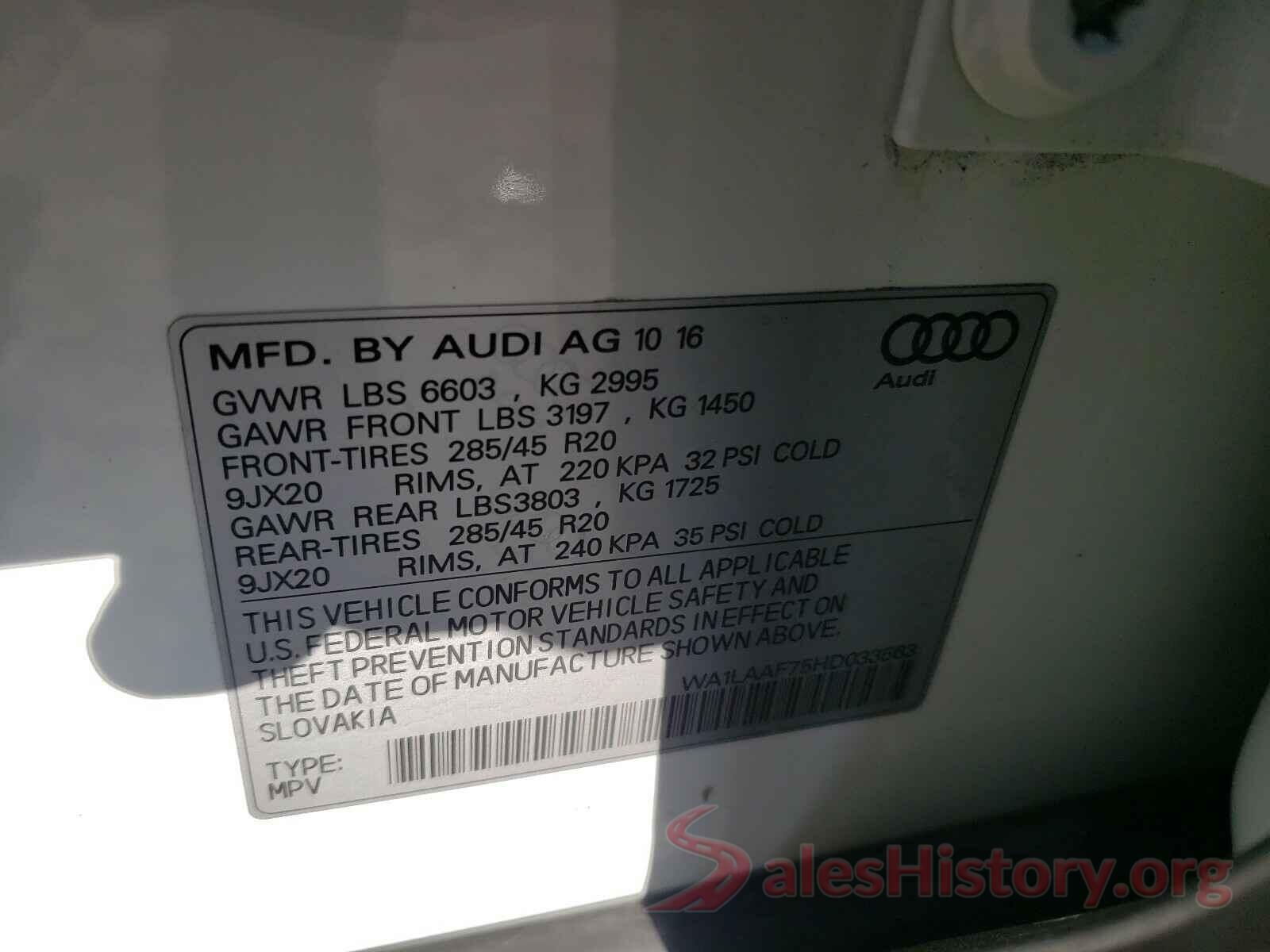 WA1LAAF75HD033563 2017 AUDI Q7