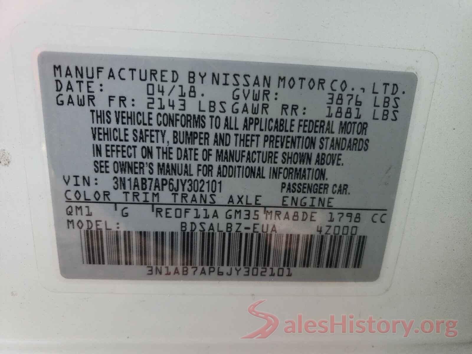 3N1AB7AP6JY302101 2018 NISSAN SENTRA