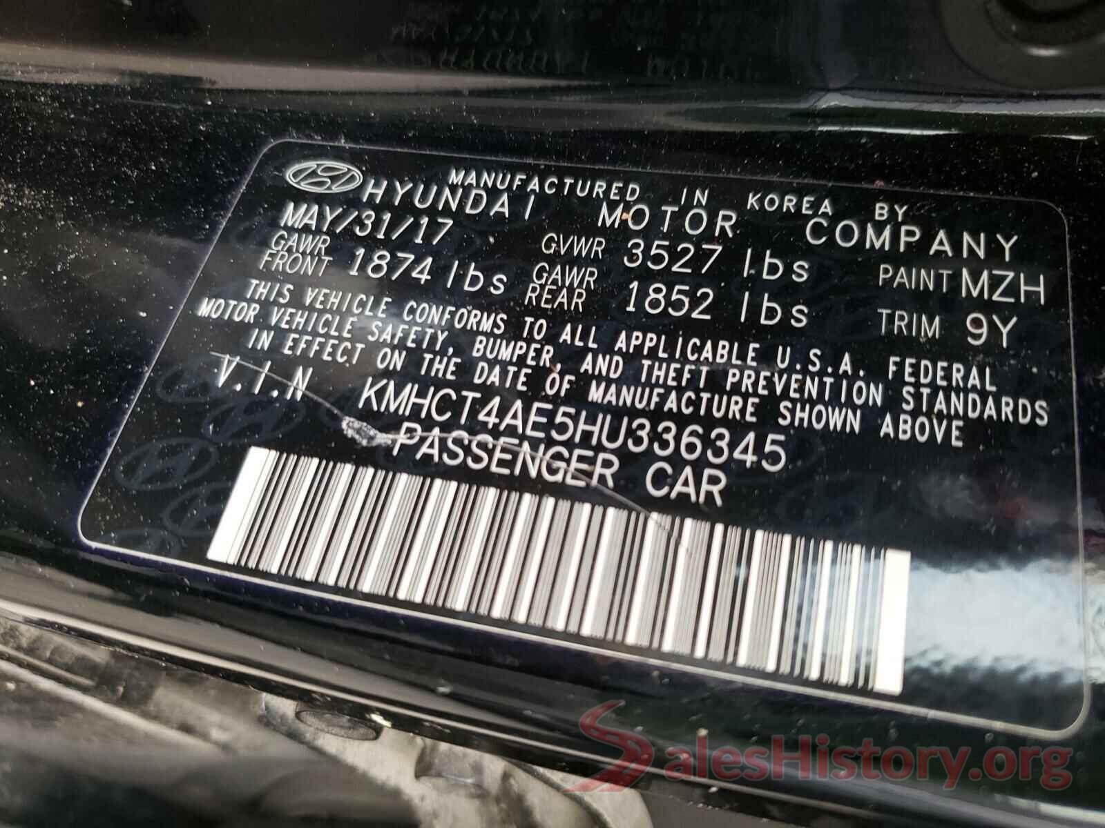 KMHCT4AE5HU336345 2017 HYUNDAI ACCENT