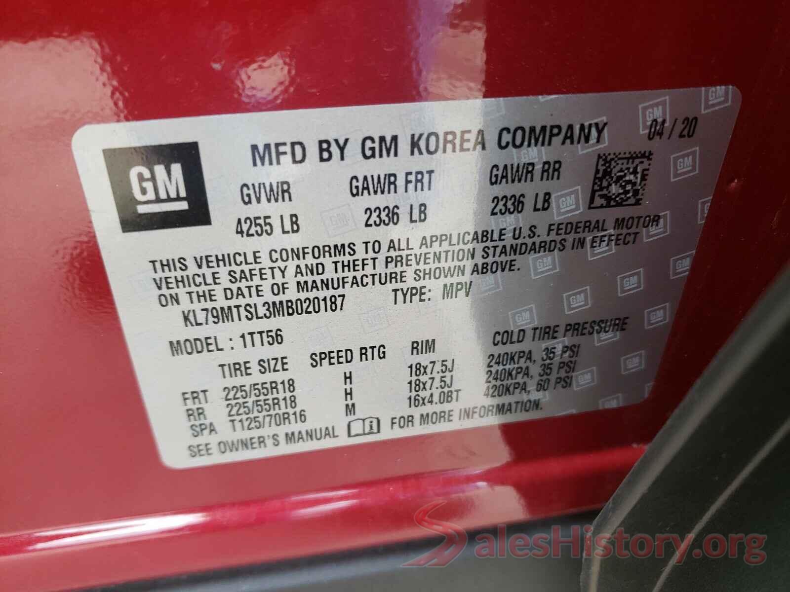 KL79MTSL3MB020187 2021 CHEVROLET TRAILBLAZE