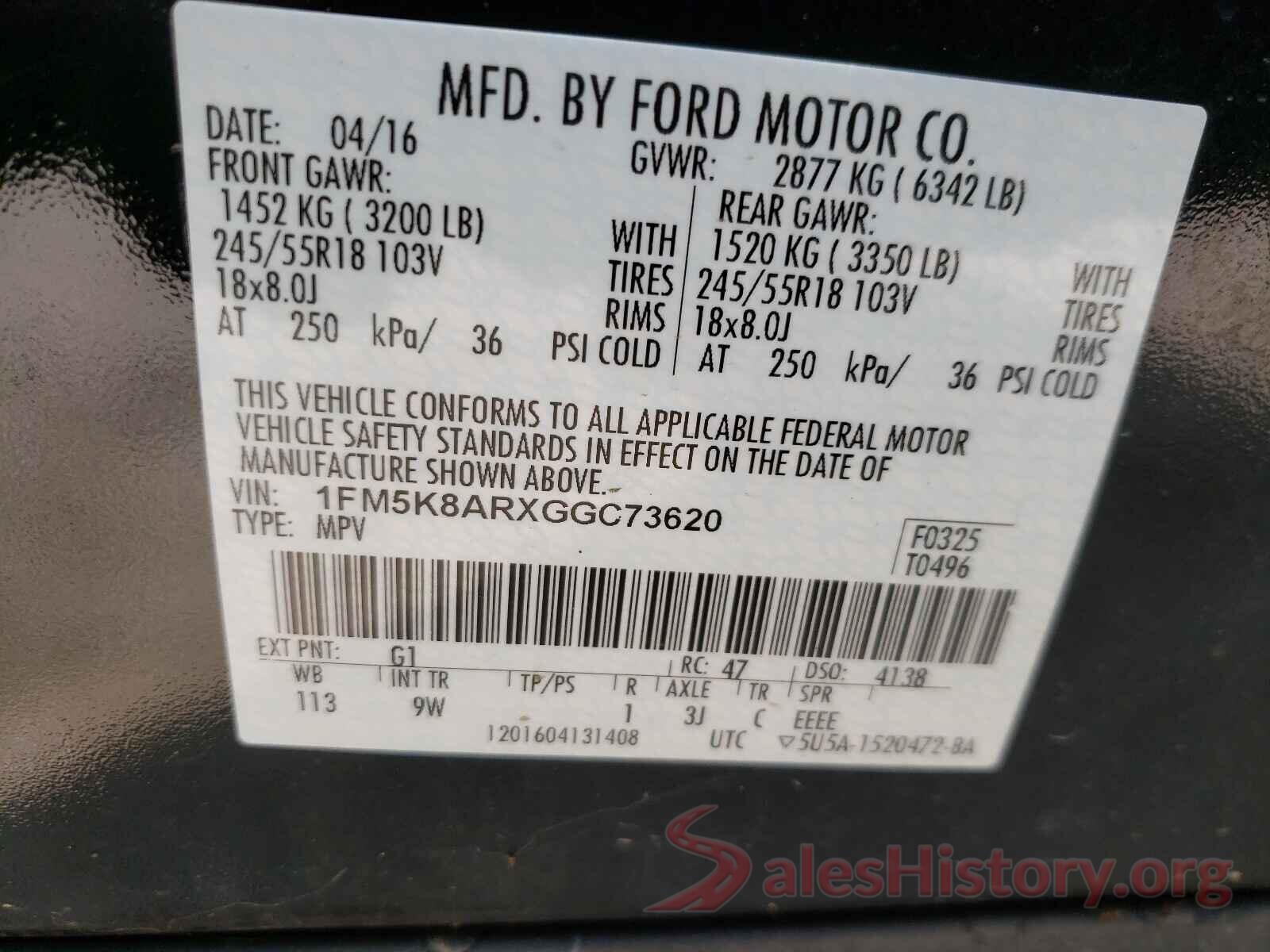 1FM5K8ARXGGC73620 2016 FORD EXPLORER