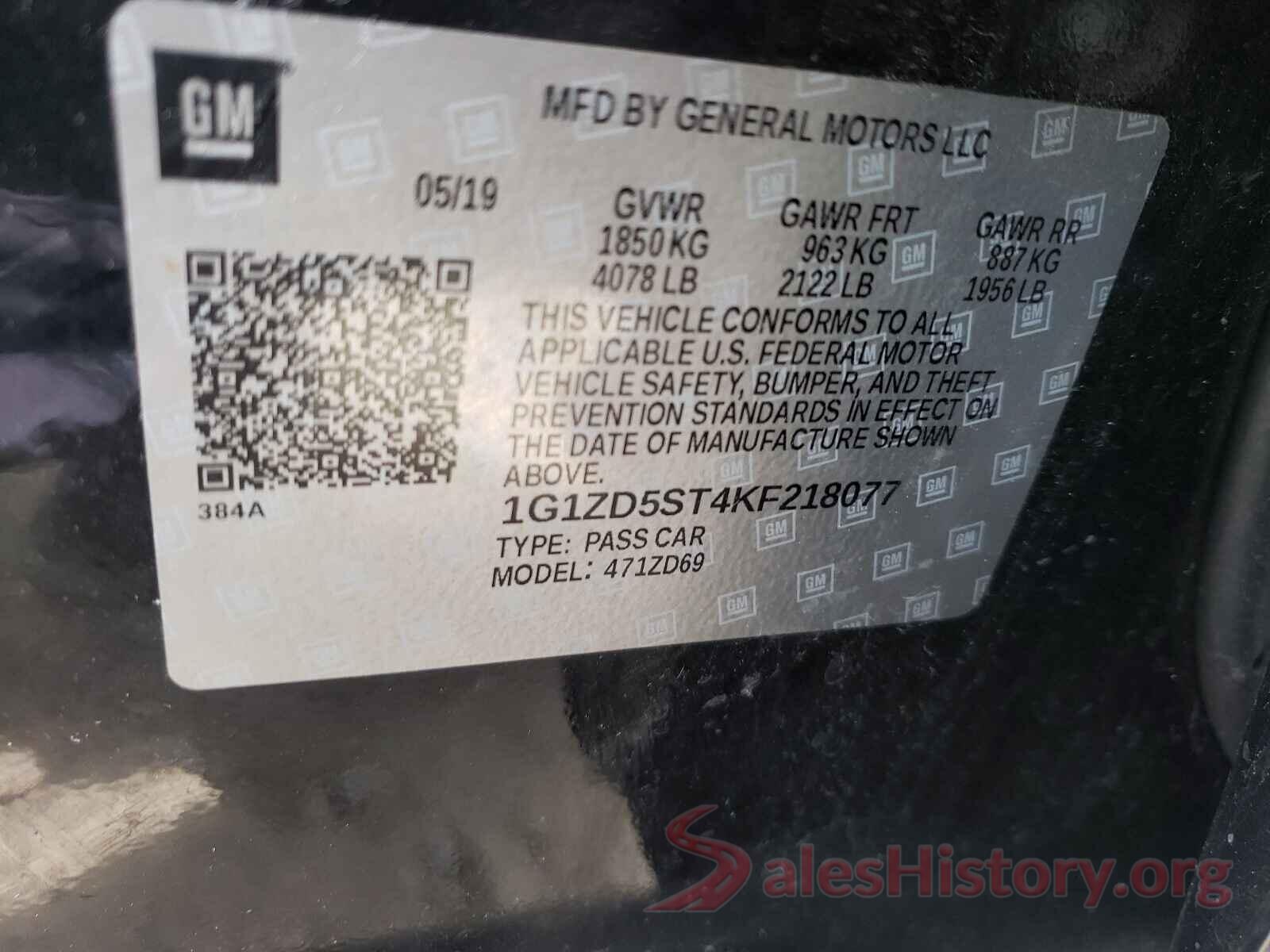 1G1ZD5ST4KF218077 2019 CHEVROLET MALIBU