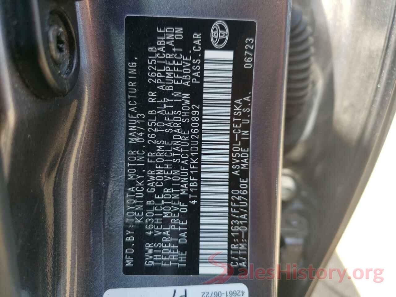 4T1BF1FK1DU260892 2013 TOYOTA CAMRY