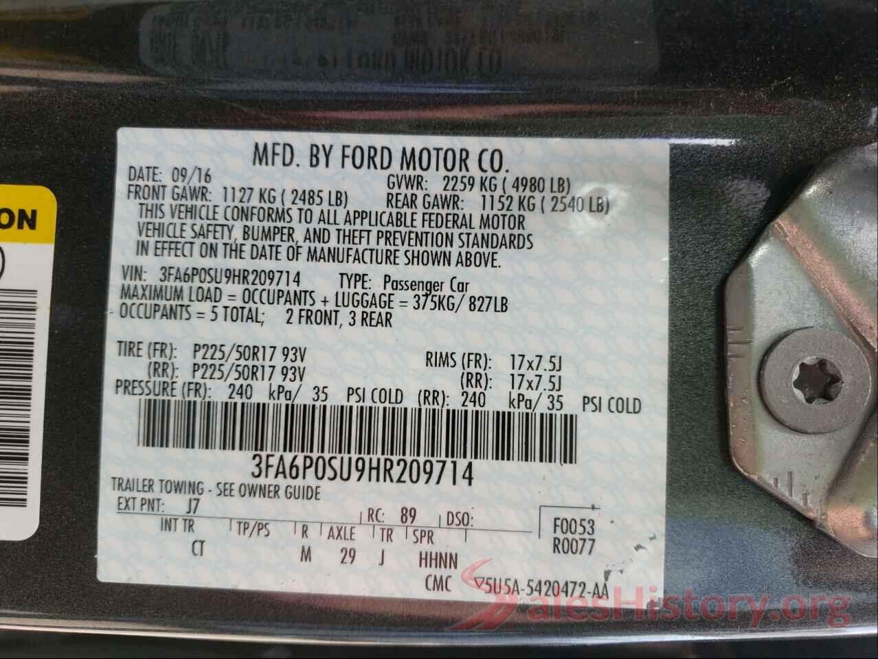 3FA6P0SU9HR209714 2017 FORD FUSION