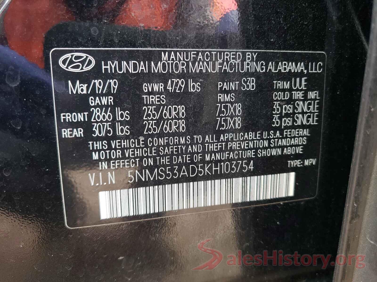 5NMS53AD5KH103754 2019 HYUNDAI SANTA FE