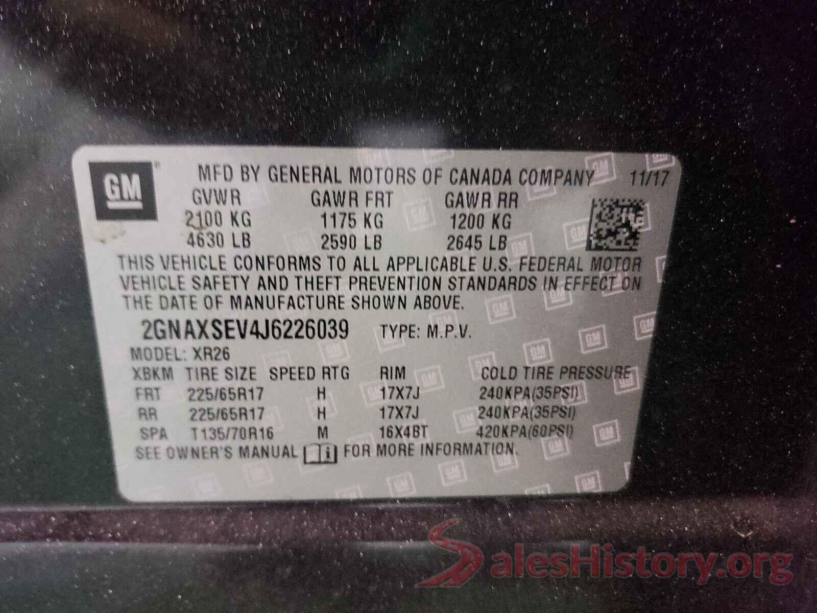 2GNAXSEV4J6226039 2018 CHEVROLET EQUINOX