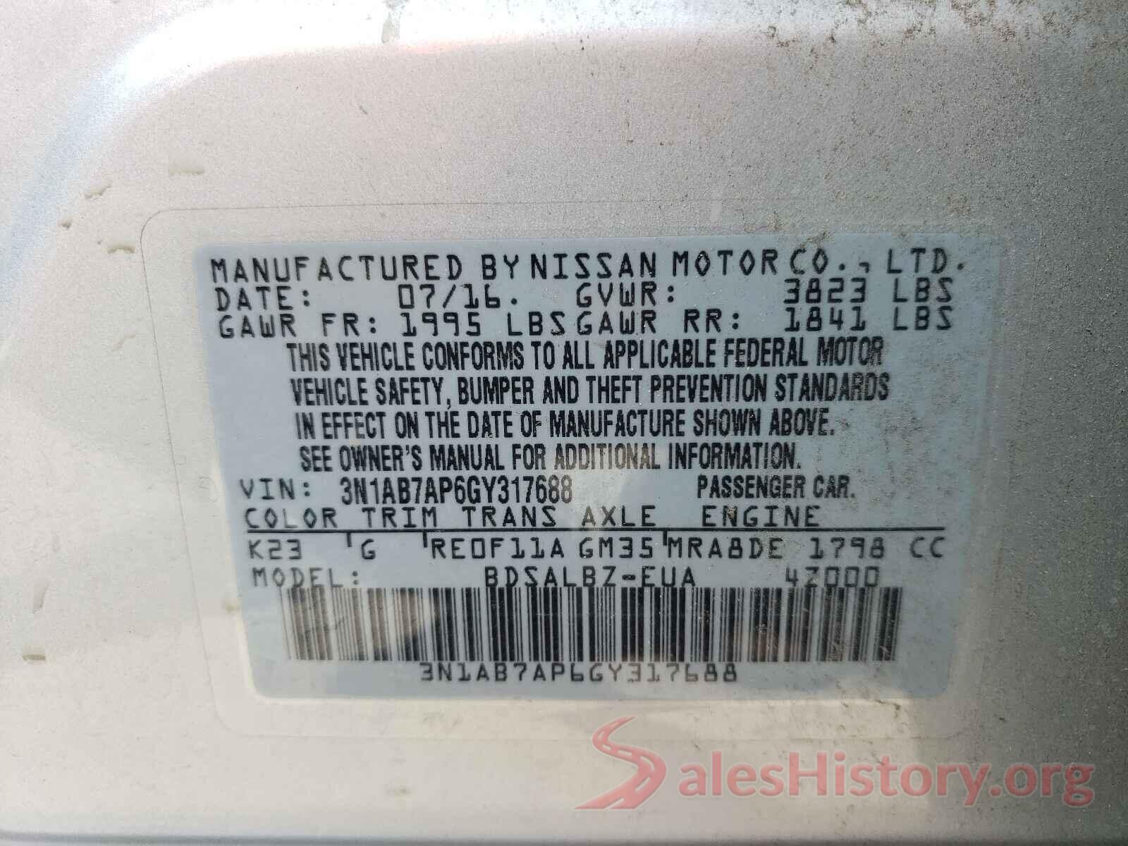 3N1AB7AP6GY317688 2016 NISSAN SENTRA