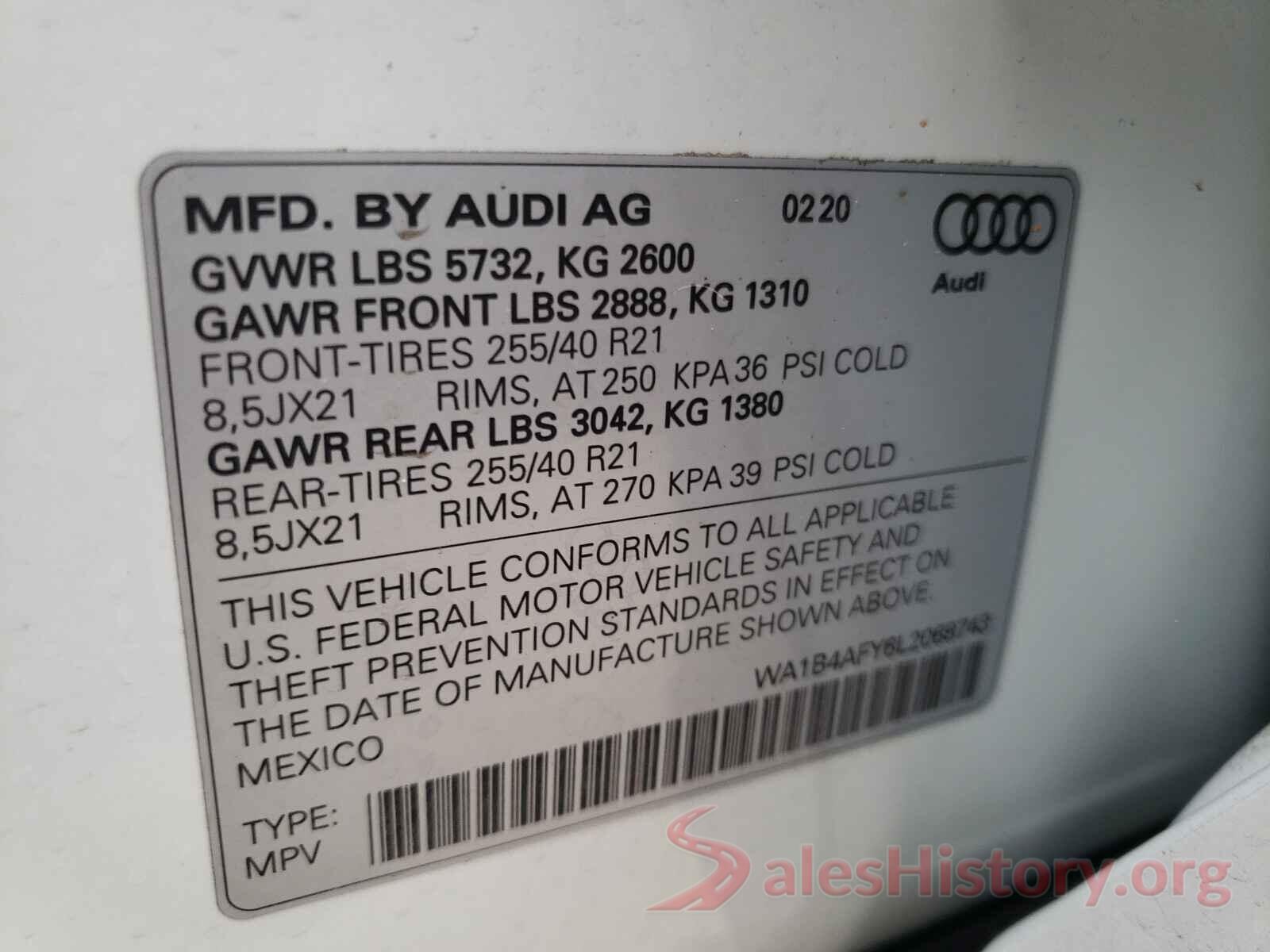 WA1B4AFY6L2068743 2020 AUDI SQ5