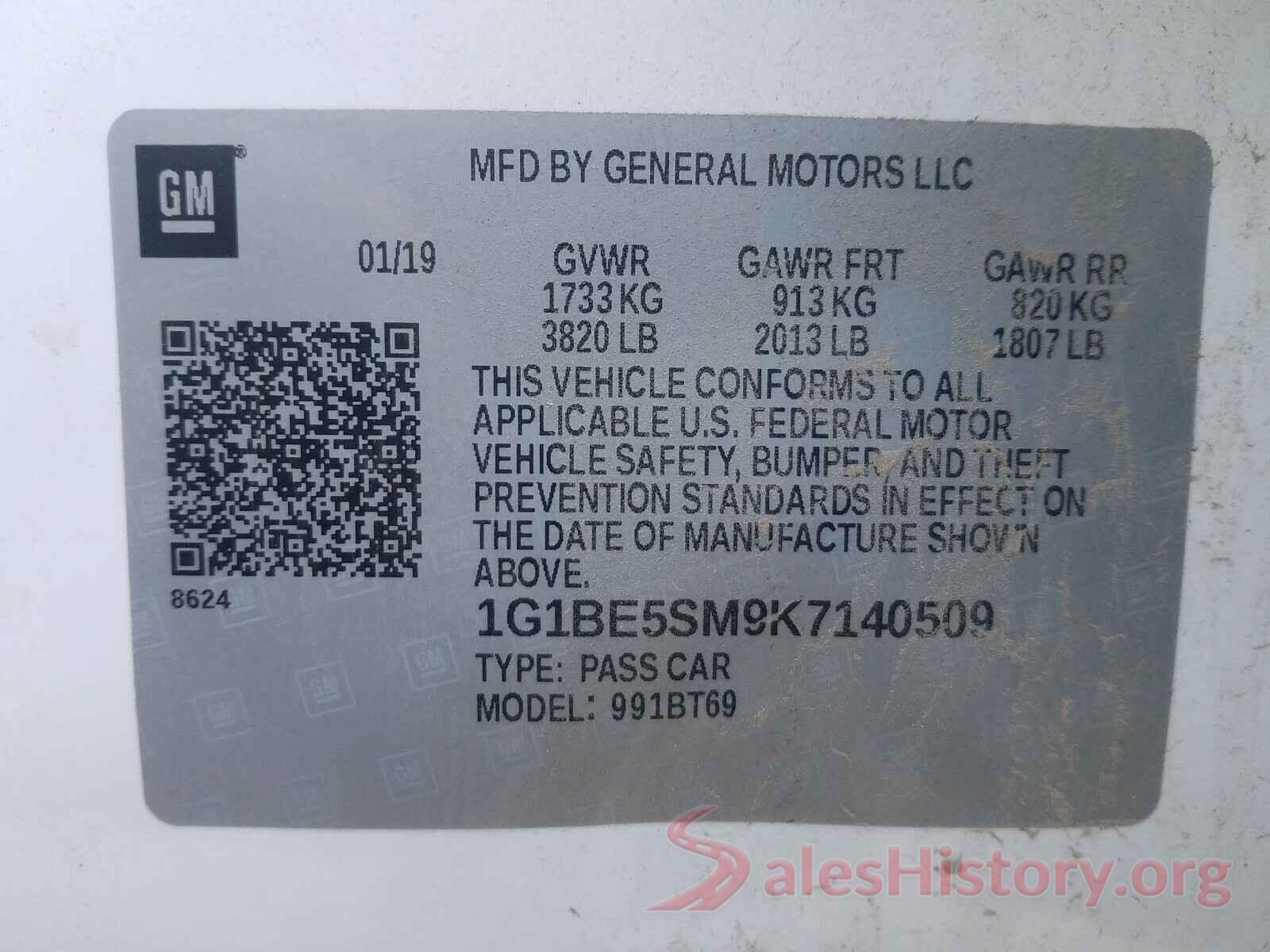 1G1BE5SM9K7140509 2019 CHEVROLET CRUZE