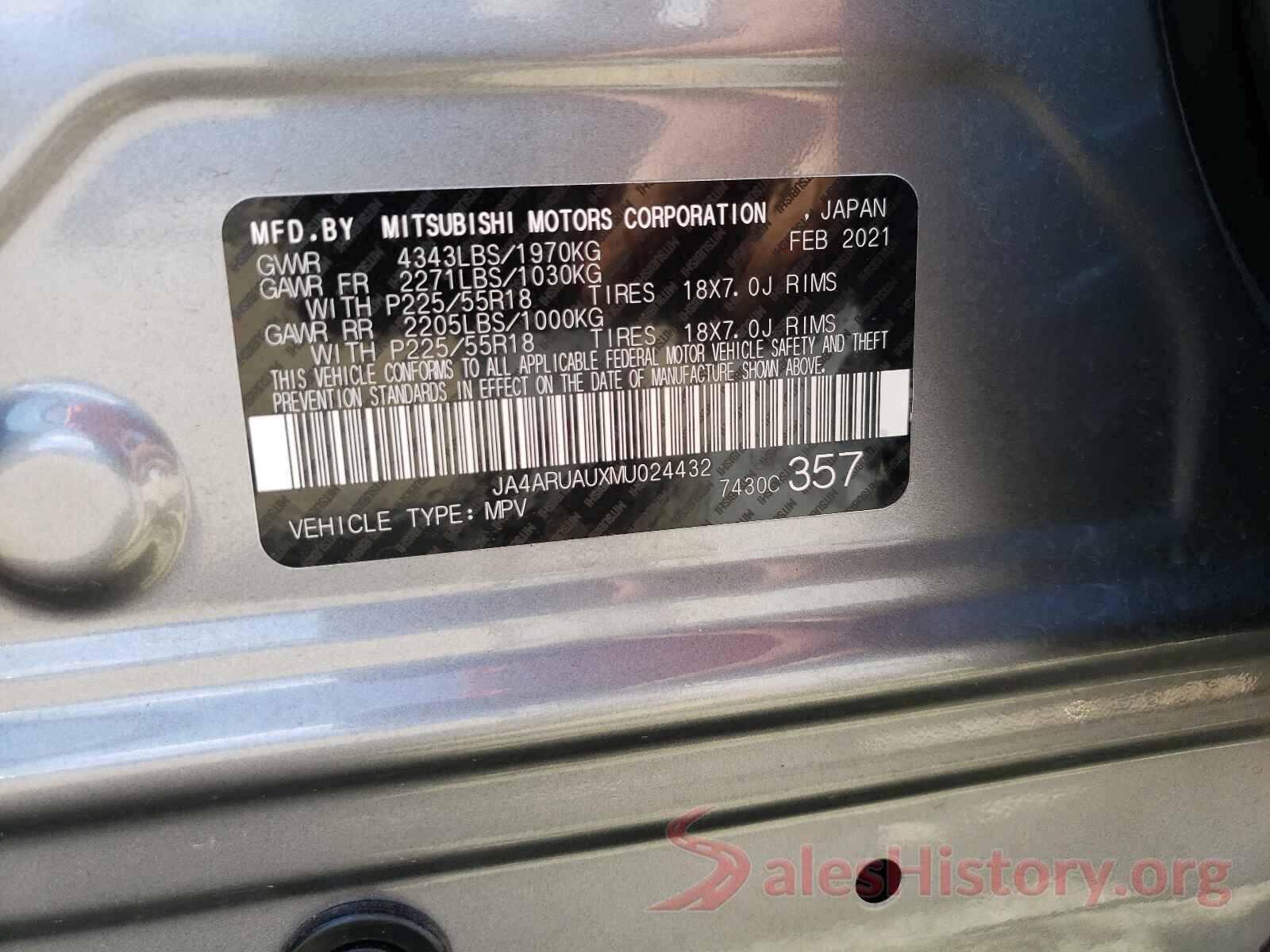 JA4ARUAUXMU024432 2021 MITSUBISHI OUTLANDER