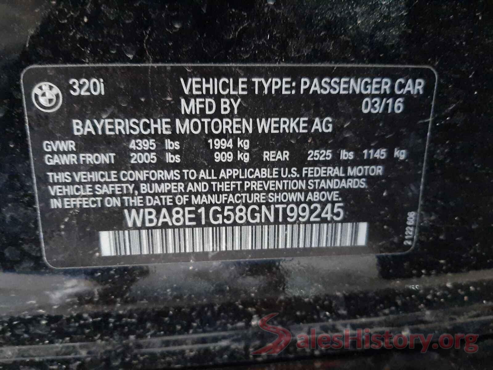 WBA8E1G58GNT99245 2016 BMW 3 SERIES