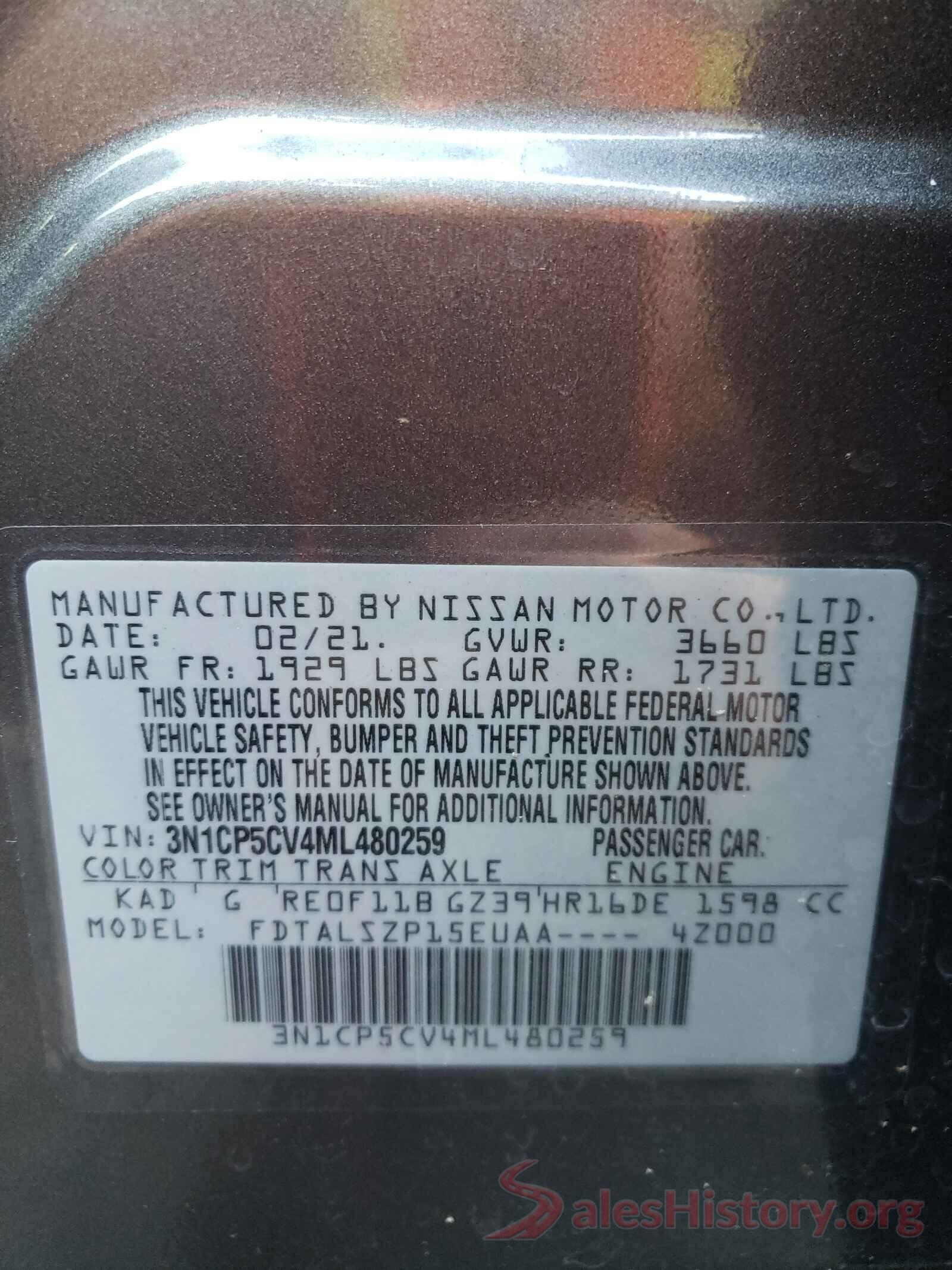 3N1CP5CV4ML480259 2021 NISSAN KICKS