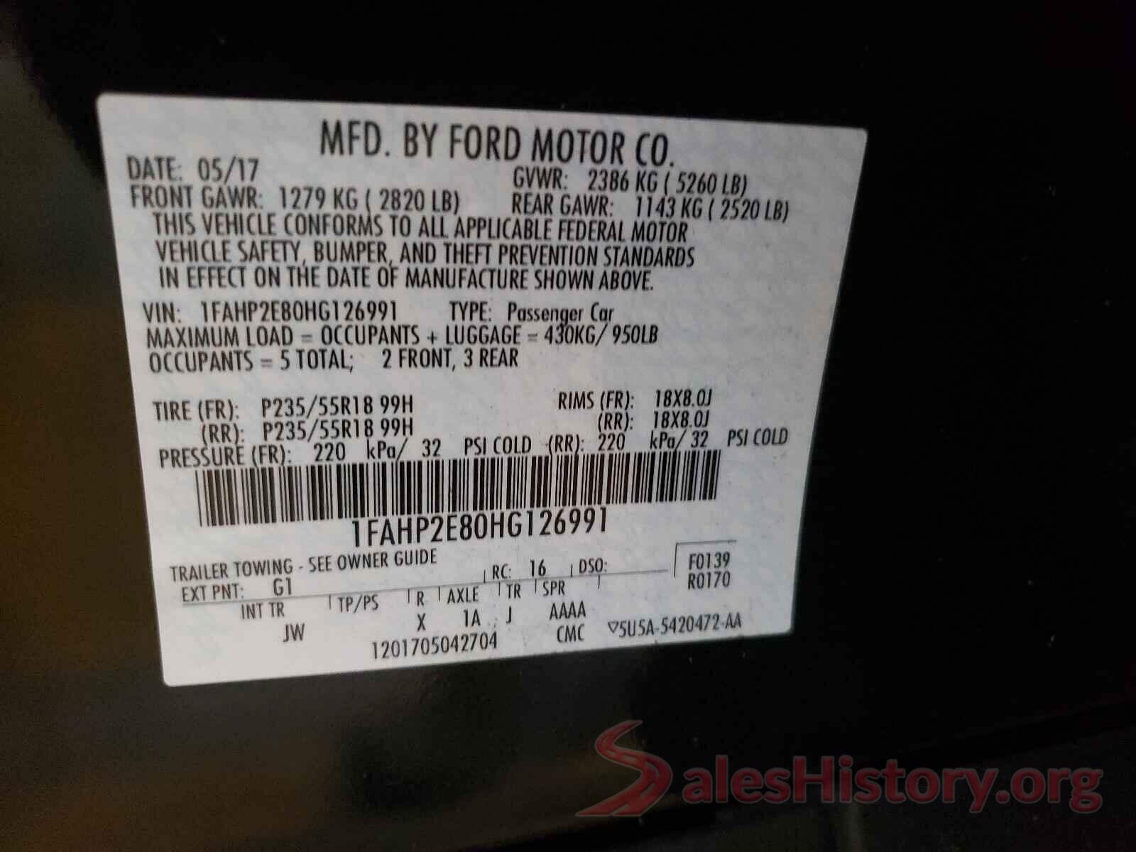 1FAHP2E80HG126991 2017 FORD TAURUS