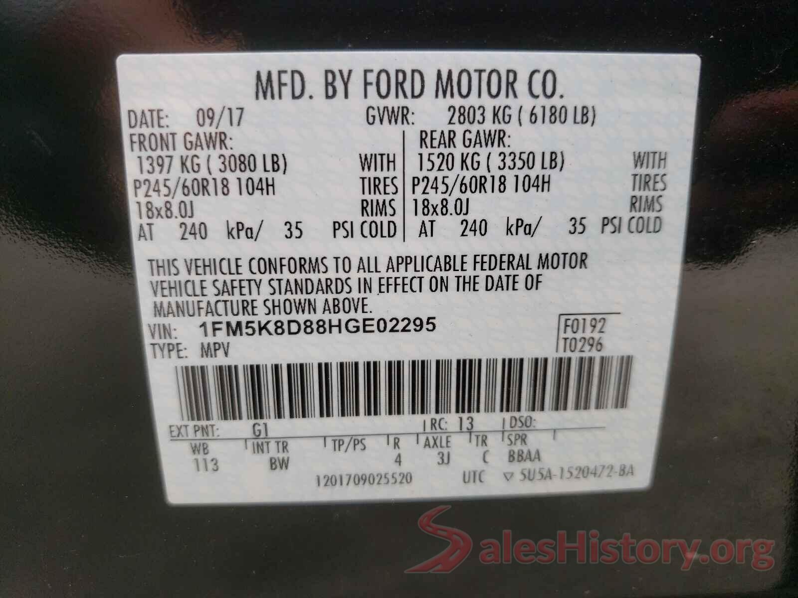 1FM5K8D88HGE02295 2017 FORD EXPLORER