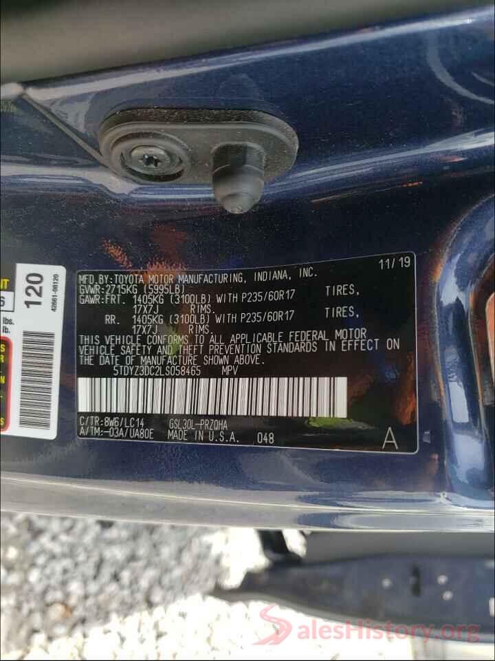 5TDYZ3DC2LS058465 2020 TOYOTA SIENNA