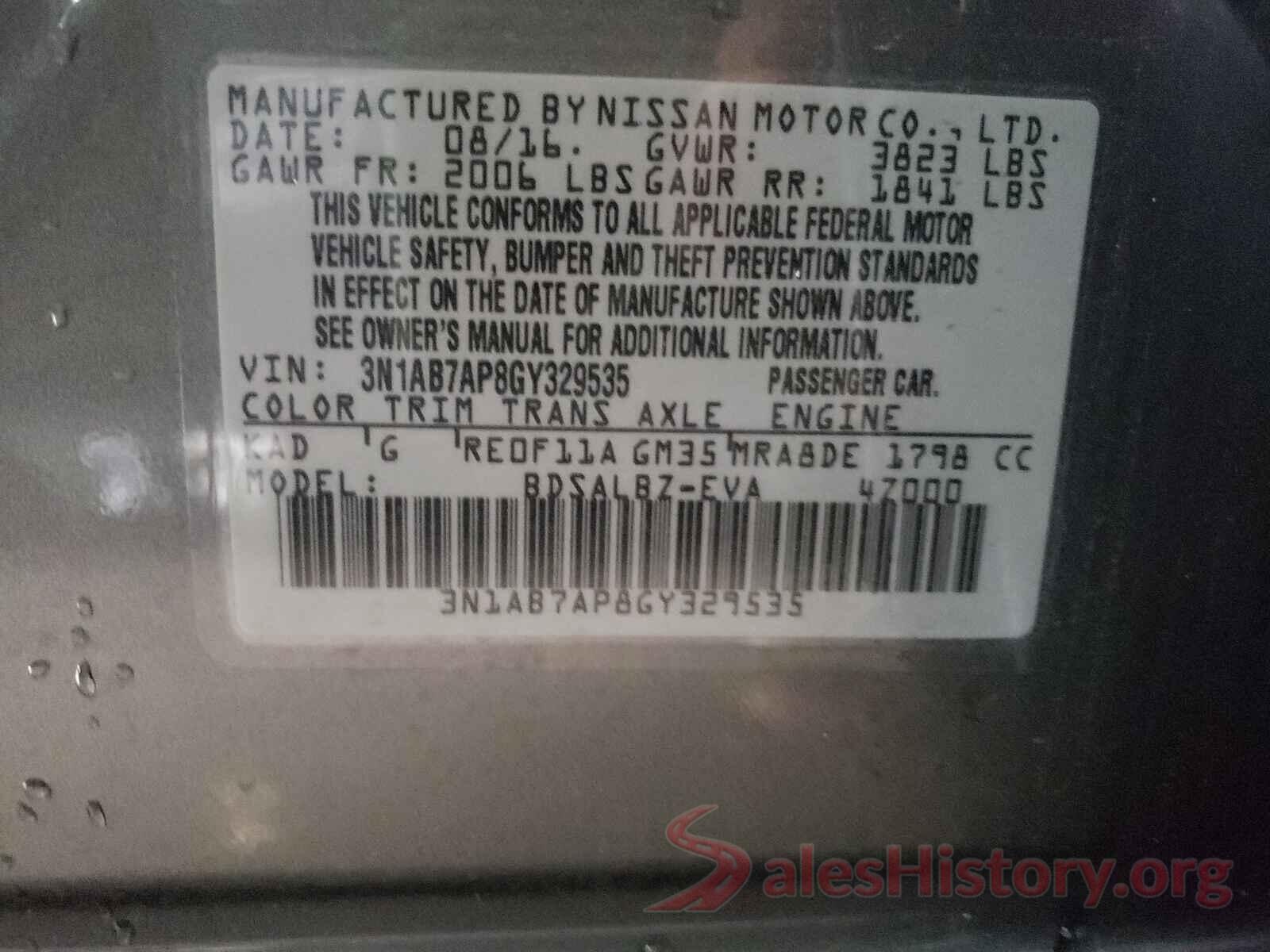 3N1AB7AP8GY329535 2016 NISSAN SENTRA