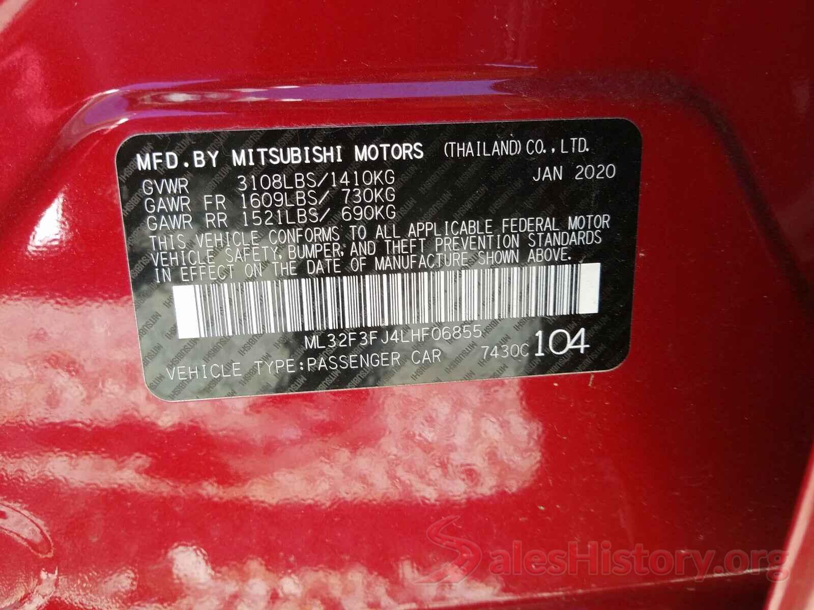 ML32F3FJ4LHF06855 2020 MITSUBISHI MIRAGE