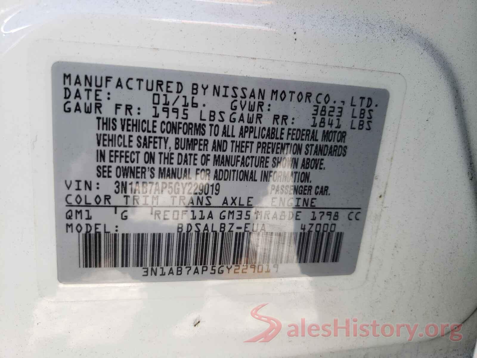 3N1AB7AP5GY229019 2016 NISSAN SENTRA