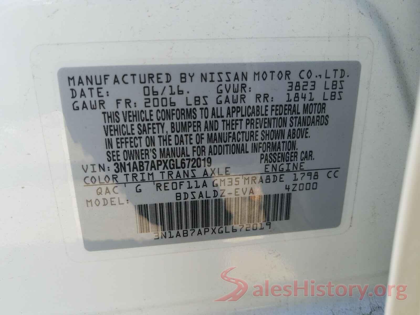 3N1AB7APXGL672019 2016 NISSAN SENTRA