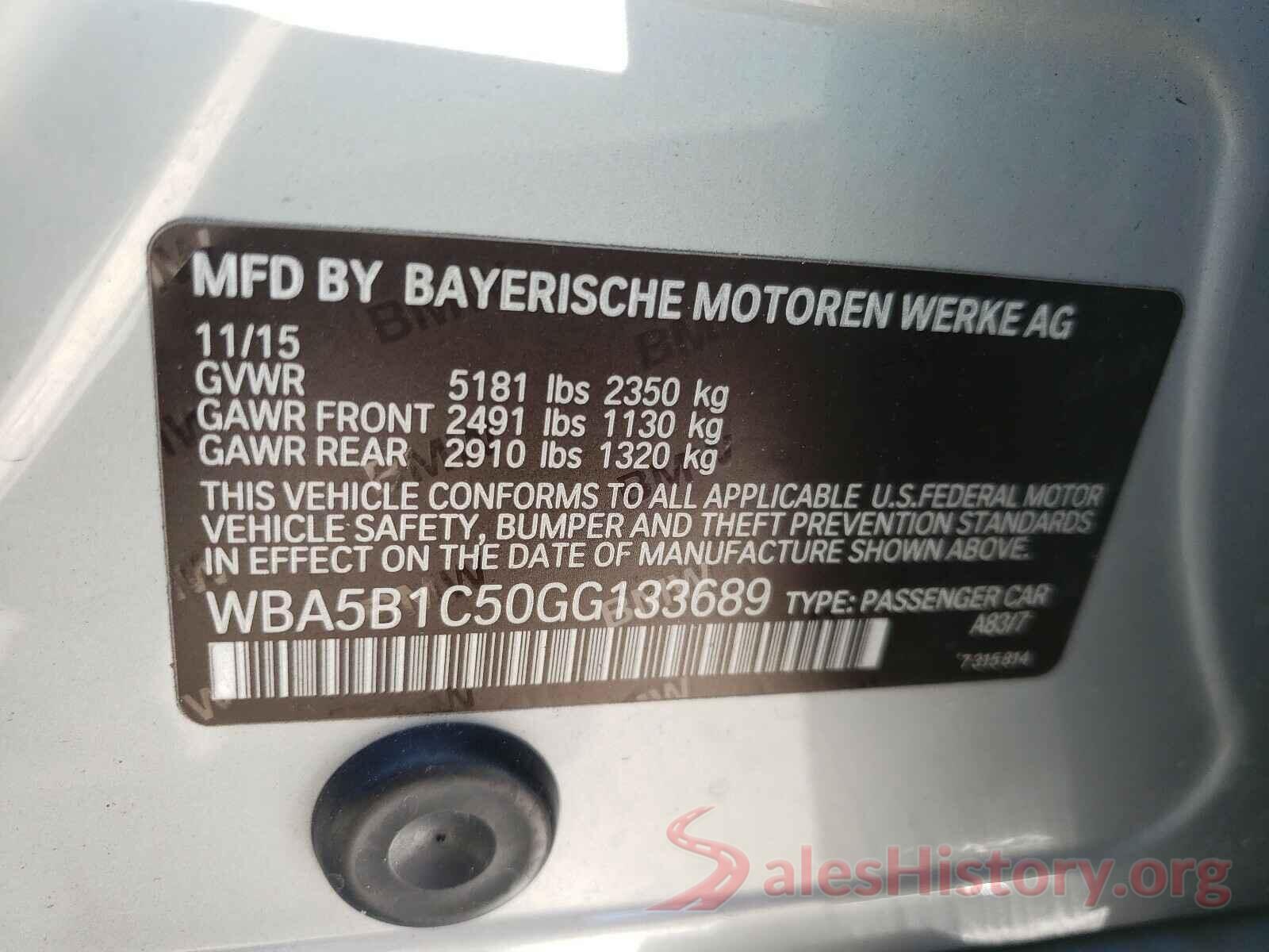 WBA5B1C50GG133689 2016 BMW 5 SERIES