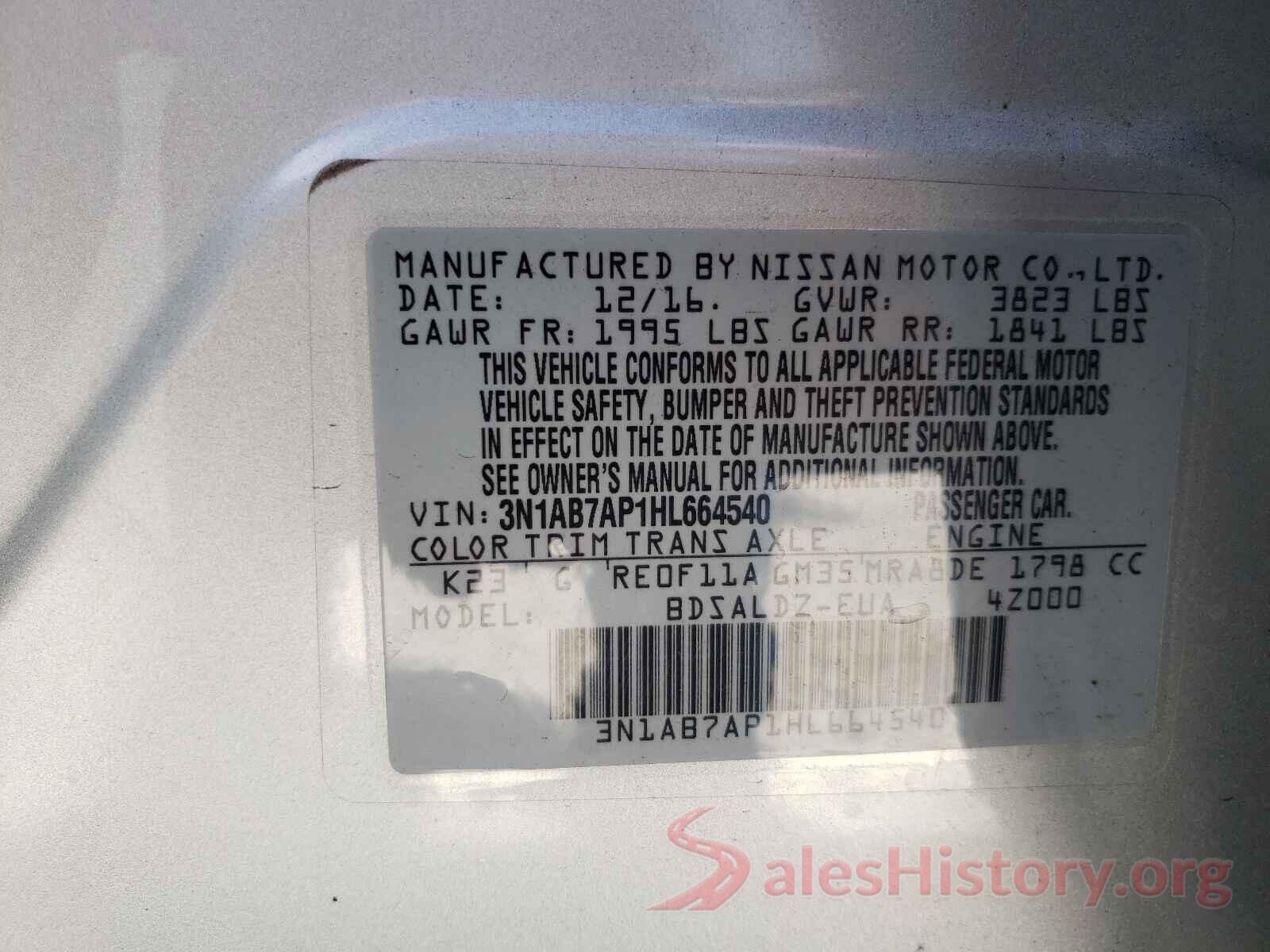 3N1AB7AP1HL664540 2017 NISSAN SENTRA