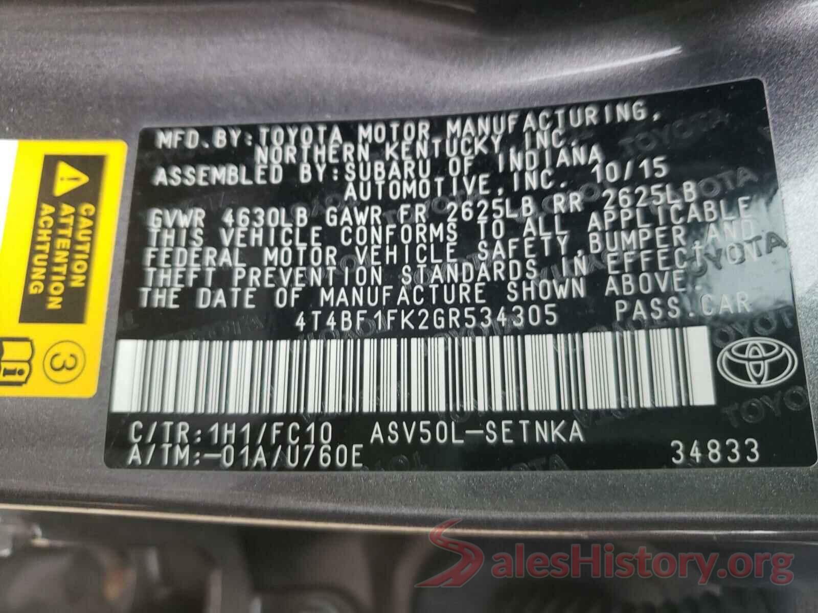 4T4BF1FK2GR534305 2016 TOYOTA CAMRY