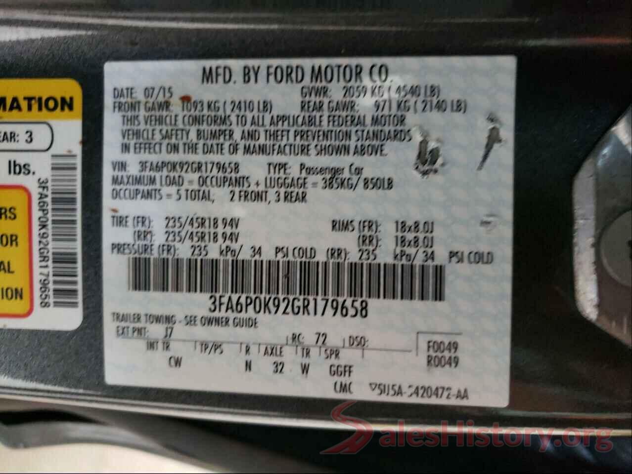 3FA6P0K92GR179658 2016 FORD FUSION