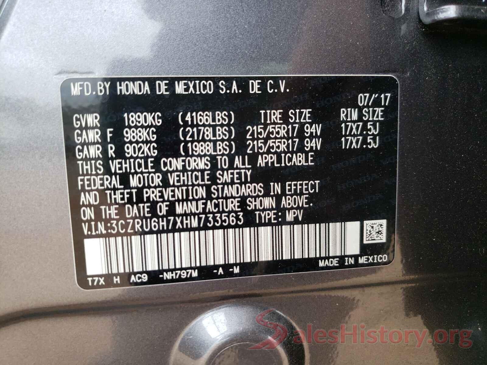 3CZRU6H7XHM733563 2017 HONDA HR-V