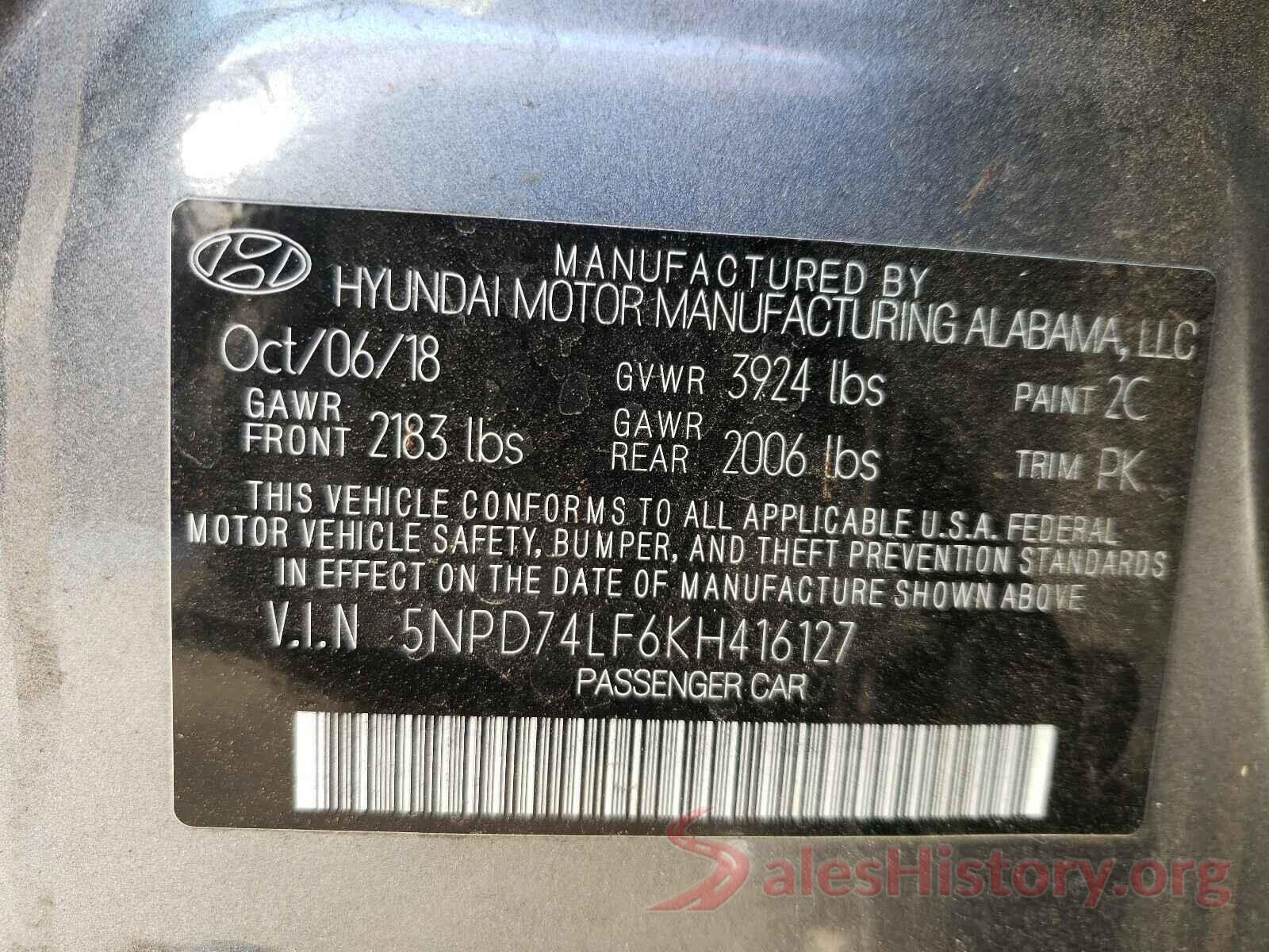 5NPD74LF6KH416127 2019 HYUNDAI ELANTRA