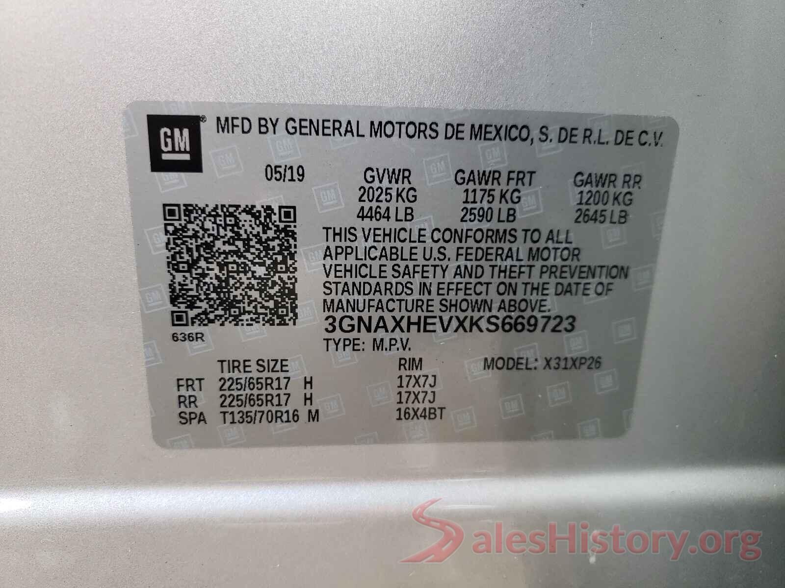 3GNAXHEVXKS669723 2019 CHEVROLET EQUINOX