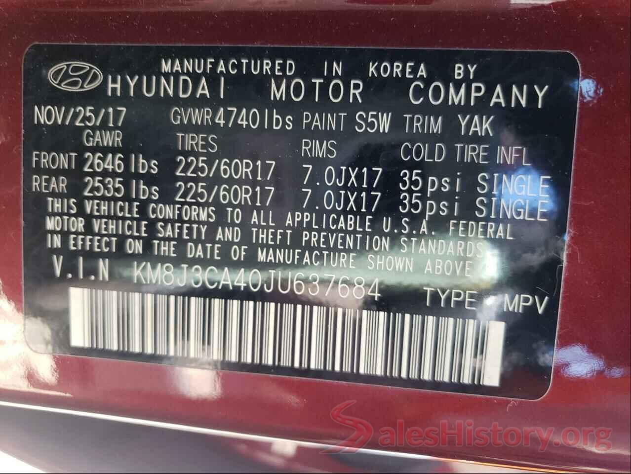 KM8J3CA40JU637684 2018 HYUNDAI TUCSON