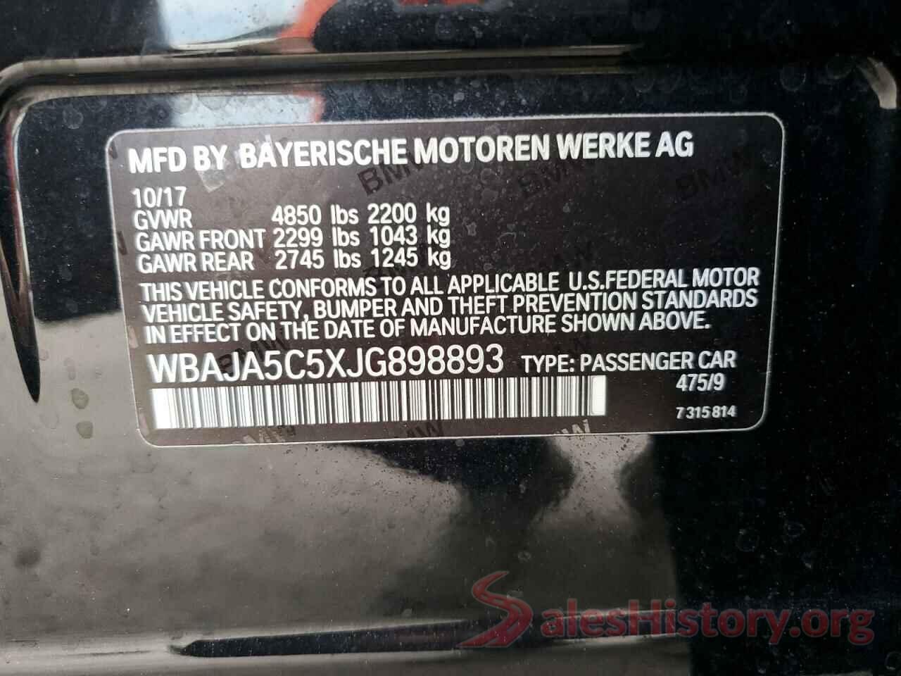 WBAJA5C5XJG898893 2018 BMW 5 SERIES