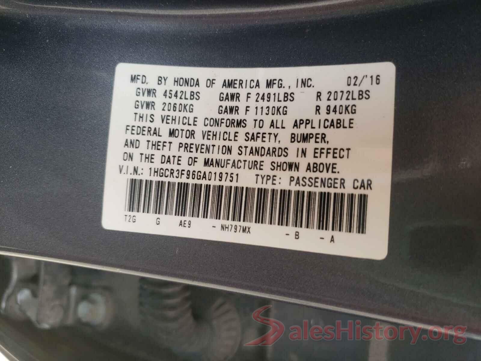 1HGCR3F96GA019751 2016 HONDA ACCORD