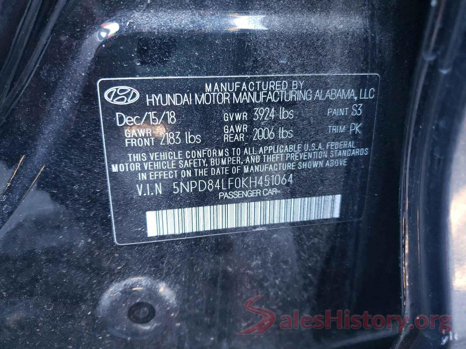 5NPD84LF0KH451064 2019 HYUNDAI ELANTRA