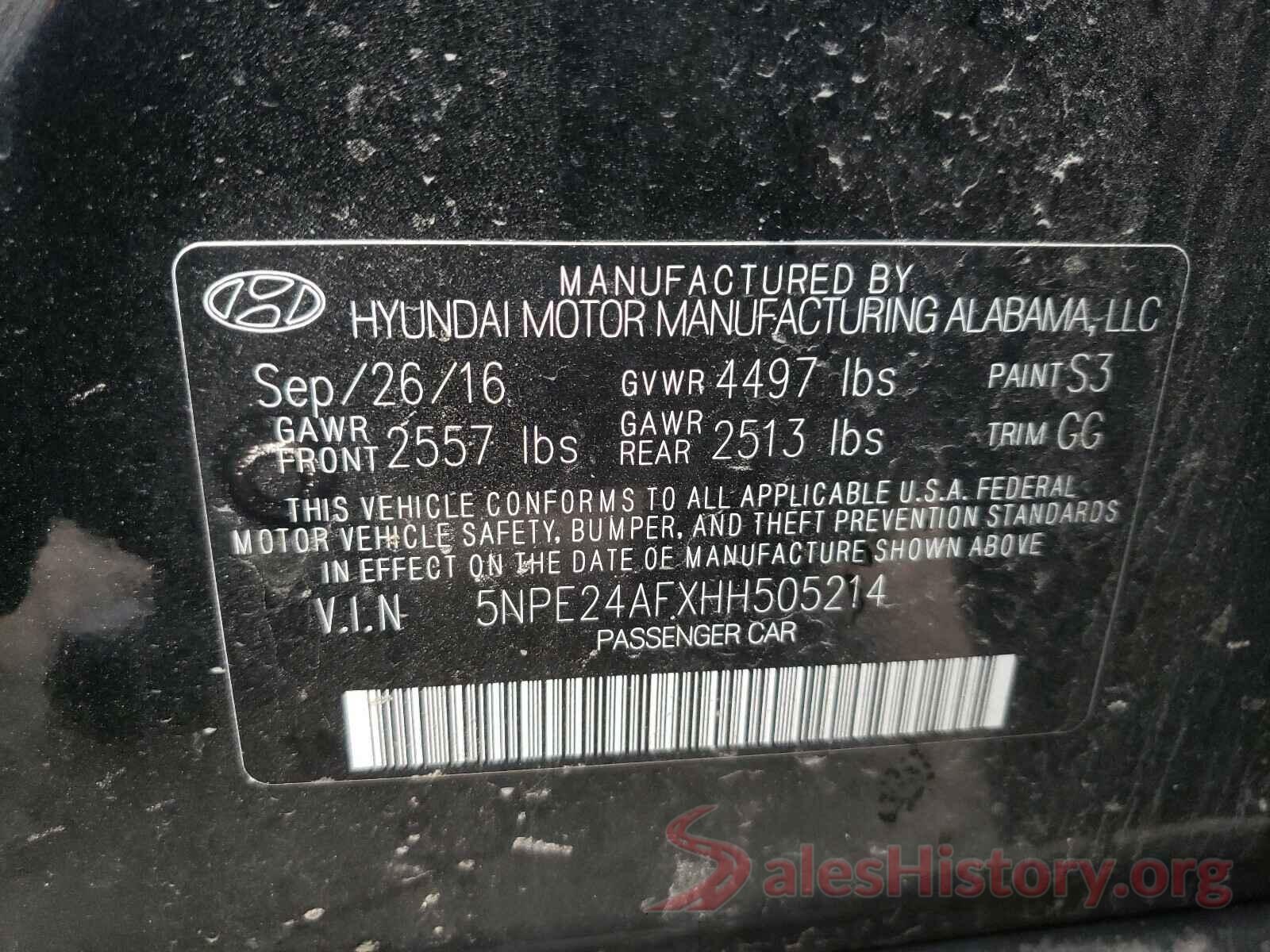 5NPE24AFXHH505214 2017 HYUNDAI SONATA