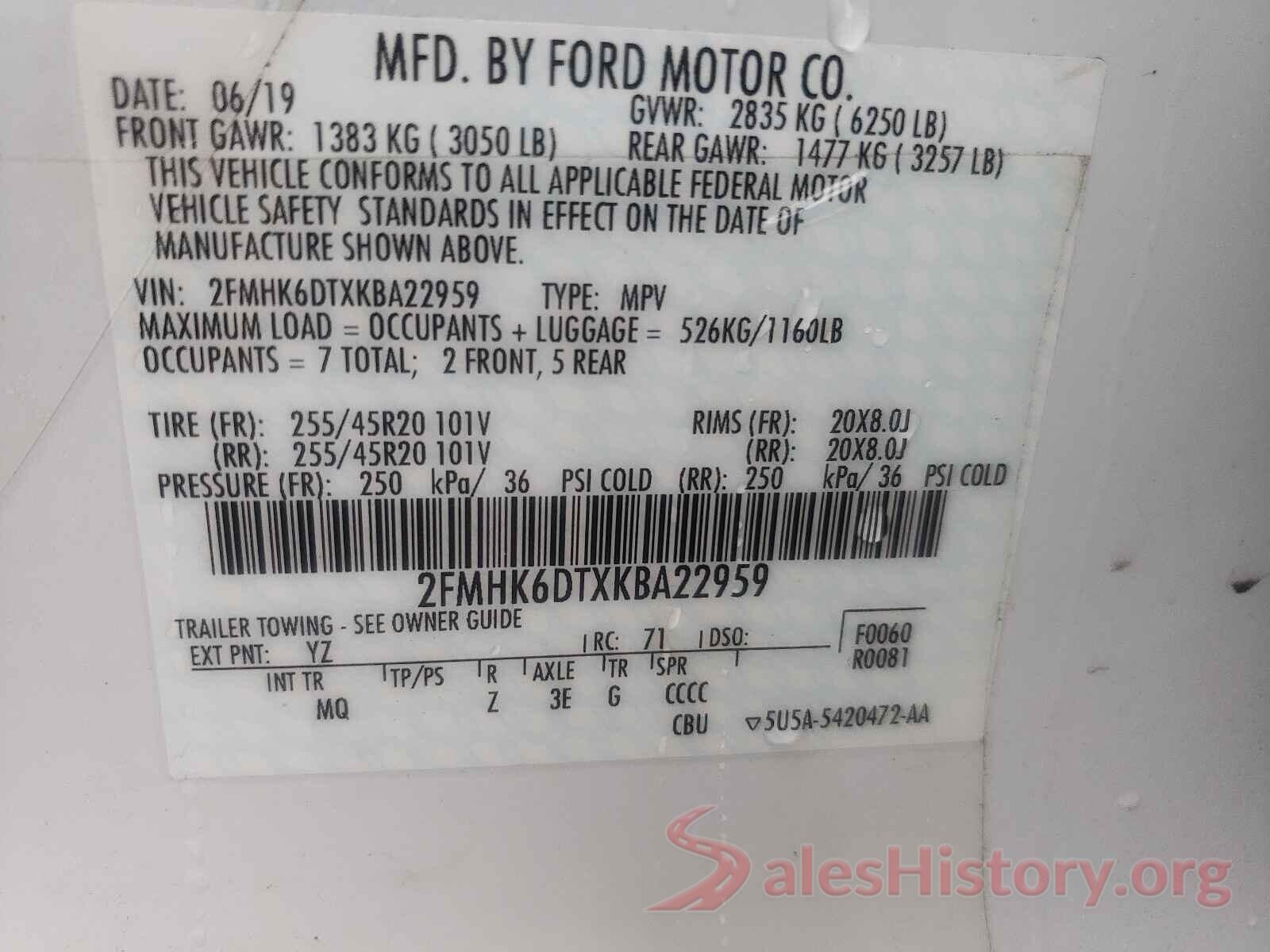 2FMHK6DTXKBA22959 2019 FORD FLEX