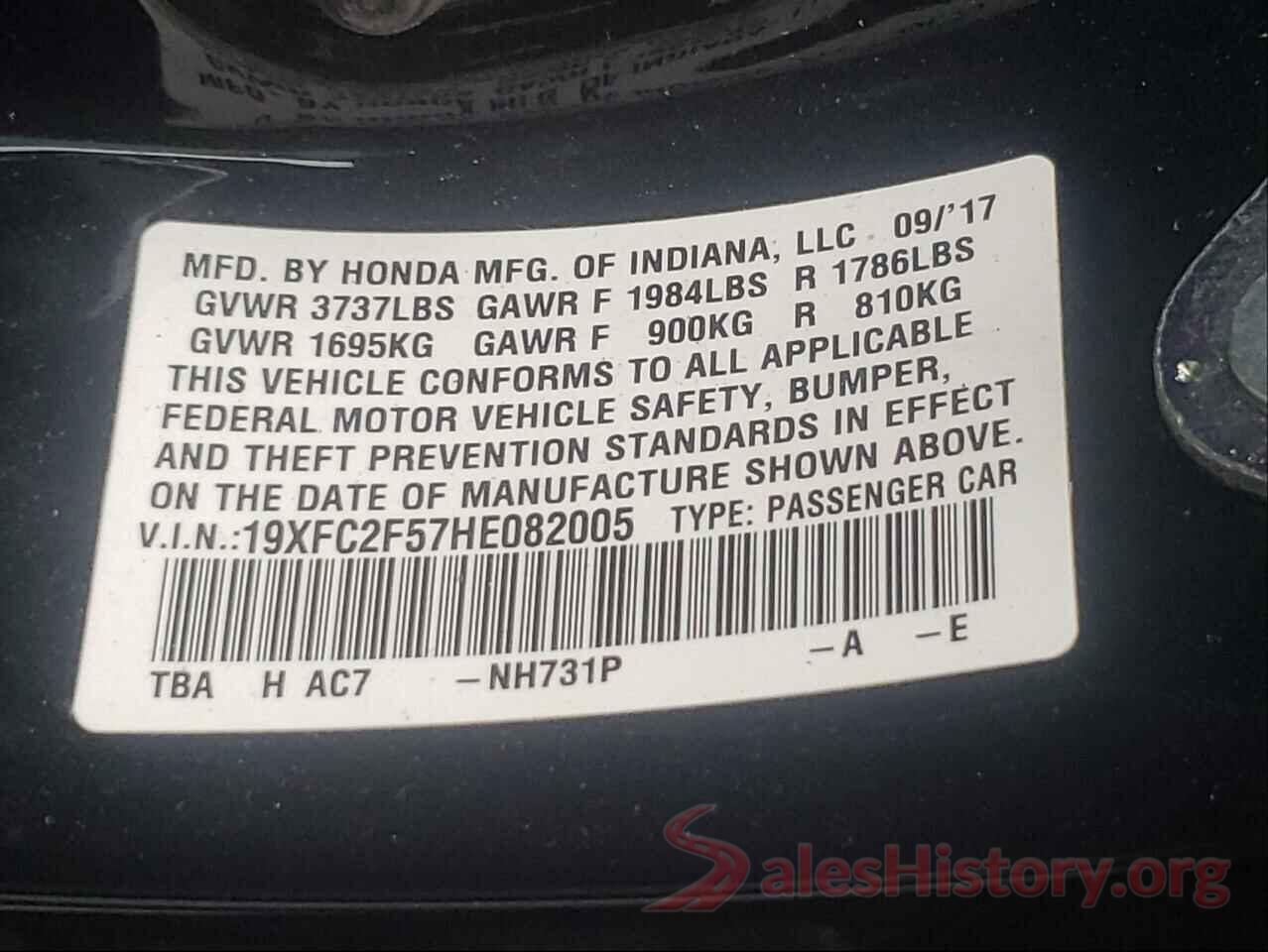 19XFC2F57HE082005 2017 HONDA CIVIC