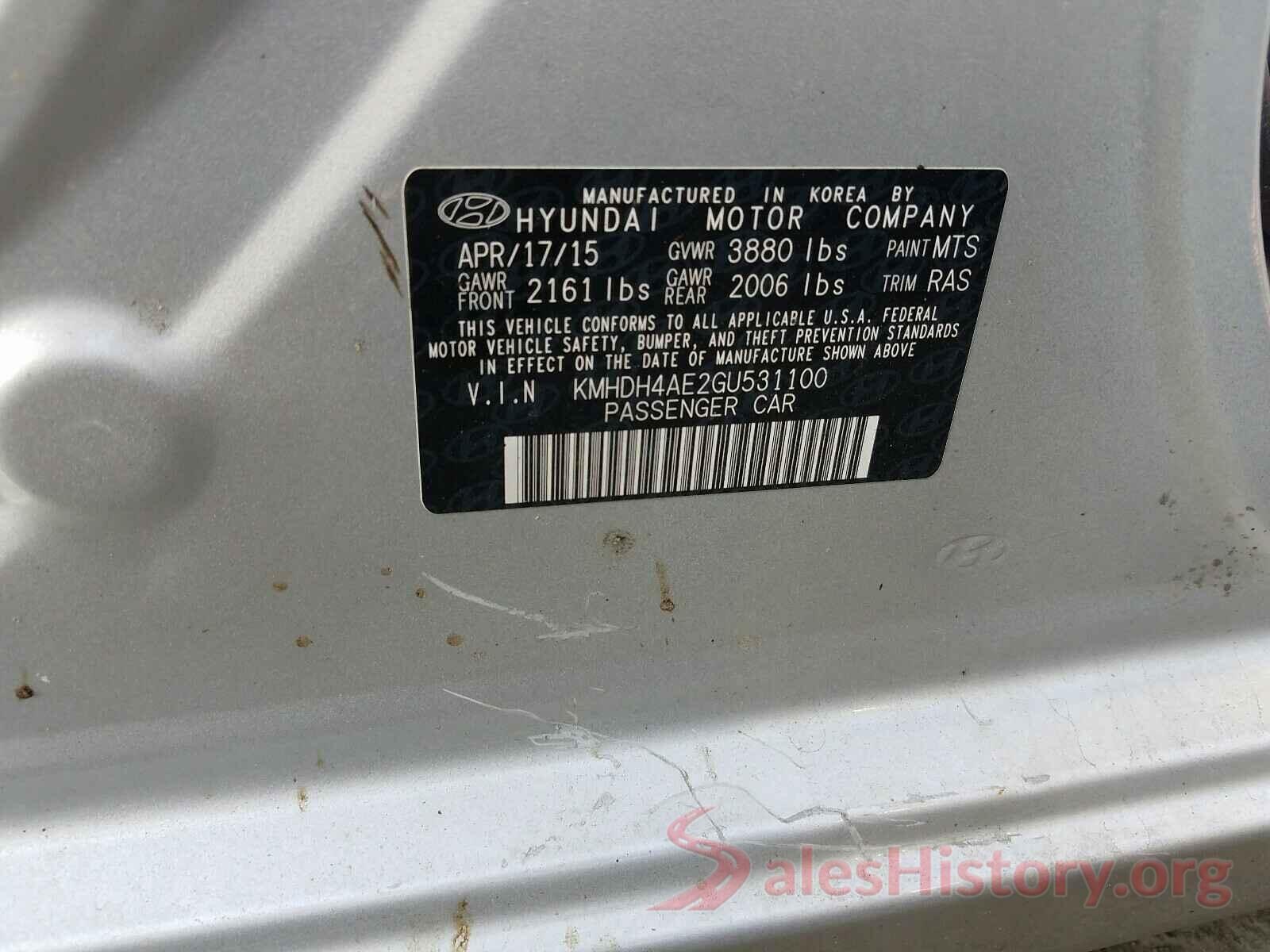 KMHDH4AE2GU531100 2016 HYUNDAI ELANTRA