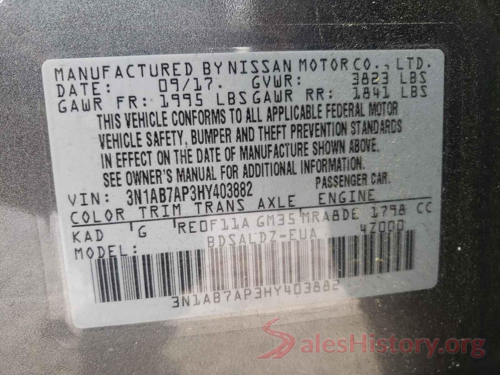 3N1AB7AP3HY403882 2017 NISSAN SENTRA