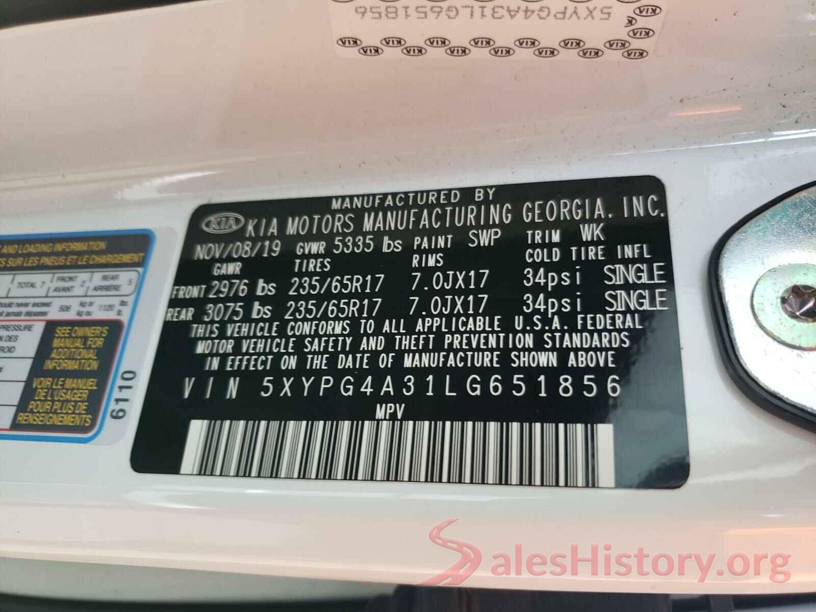 5XYPG4A31LG651856 2020 KIA SORENTO