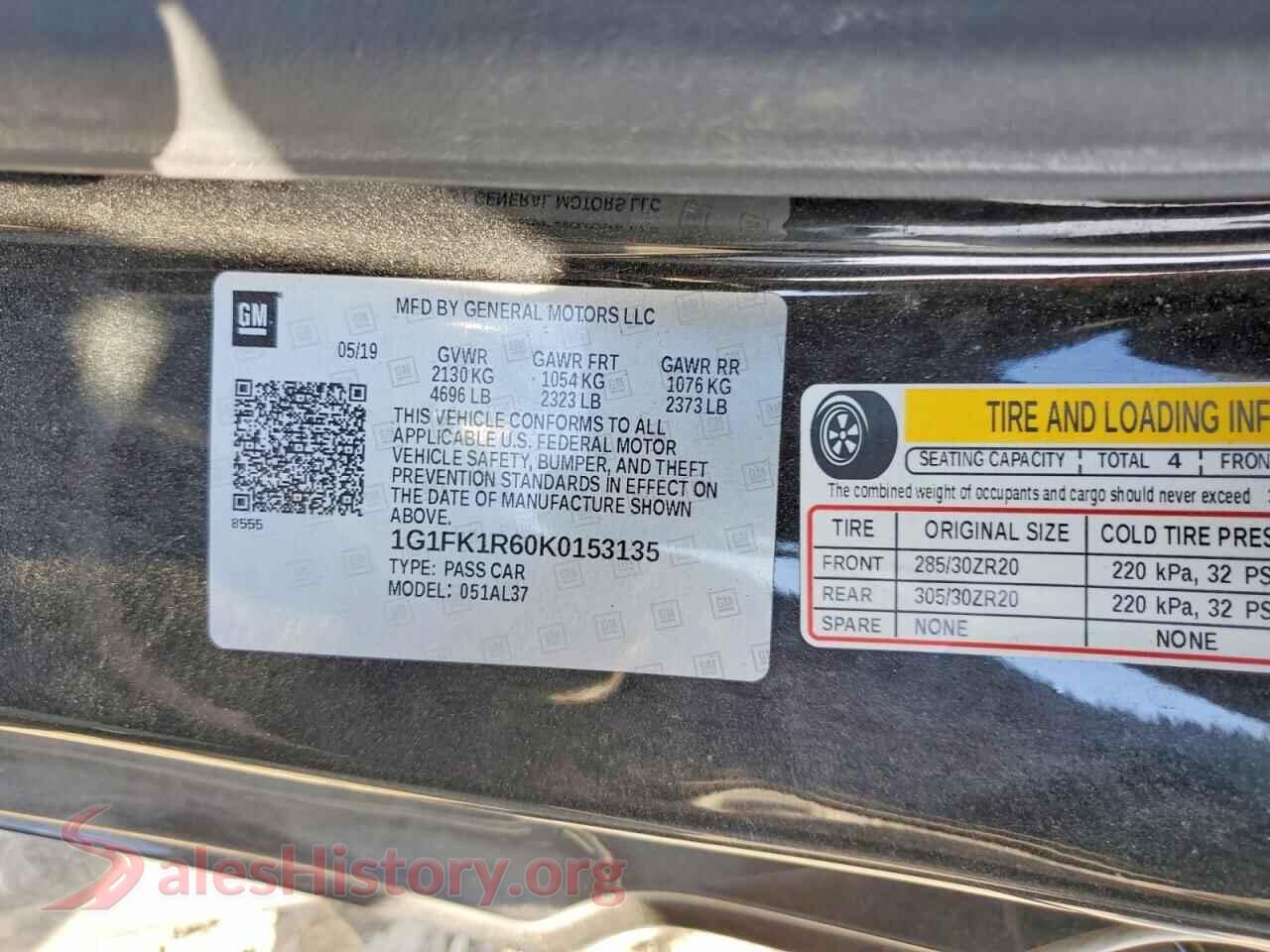 2019 CHEVROLET CAMARO VIN 1G1FK1R60K0153135, wheel and tire