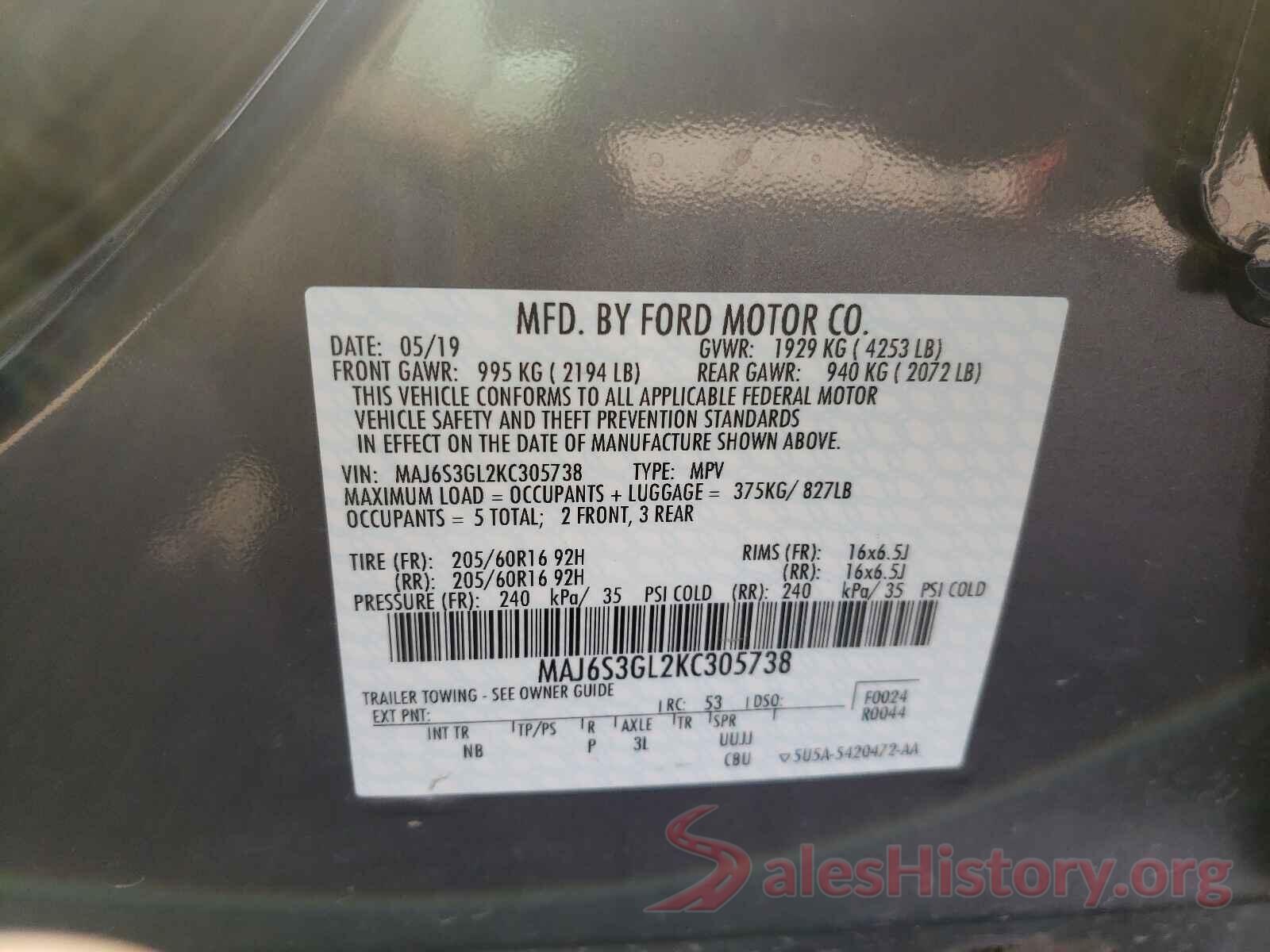 MAJ6S3GL2KC305738 2019 FORD ALL OTHER