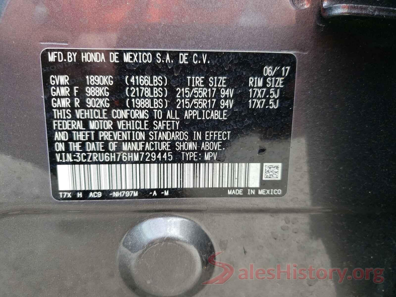 3CZRU6H76HM729445 2017 HONDA HR-V